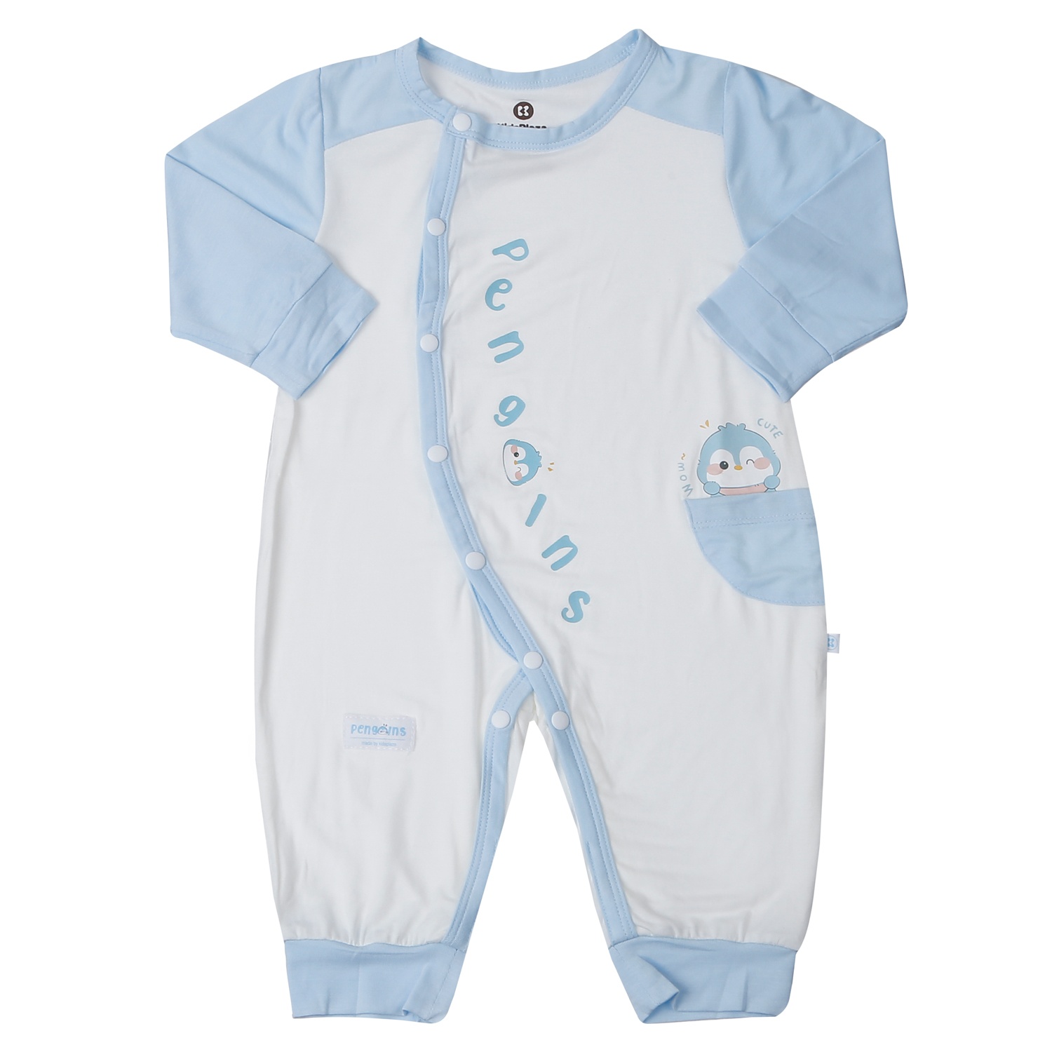  Bộ body dài tay cài lệch KidsPlaza chim cánh cụt M25T(Xanh dương)