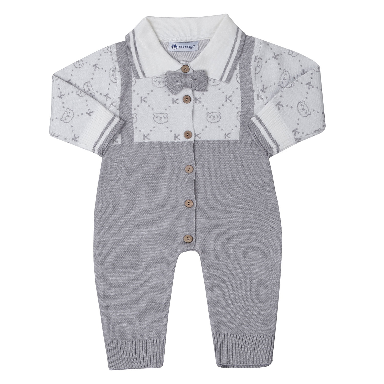 Bộ body len bé trai Mamago yếm dệt gấu 25M-BL02 (Nâu)