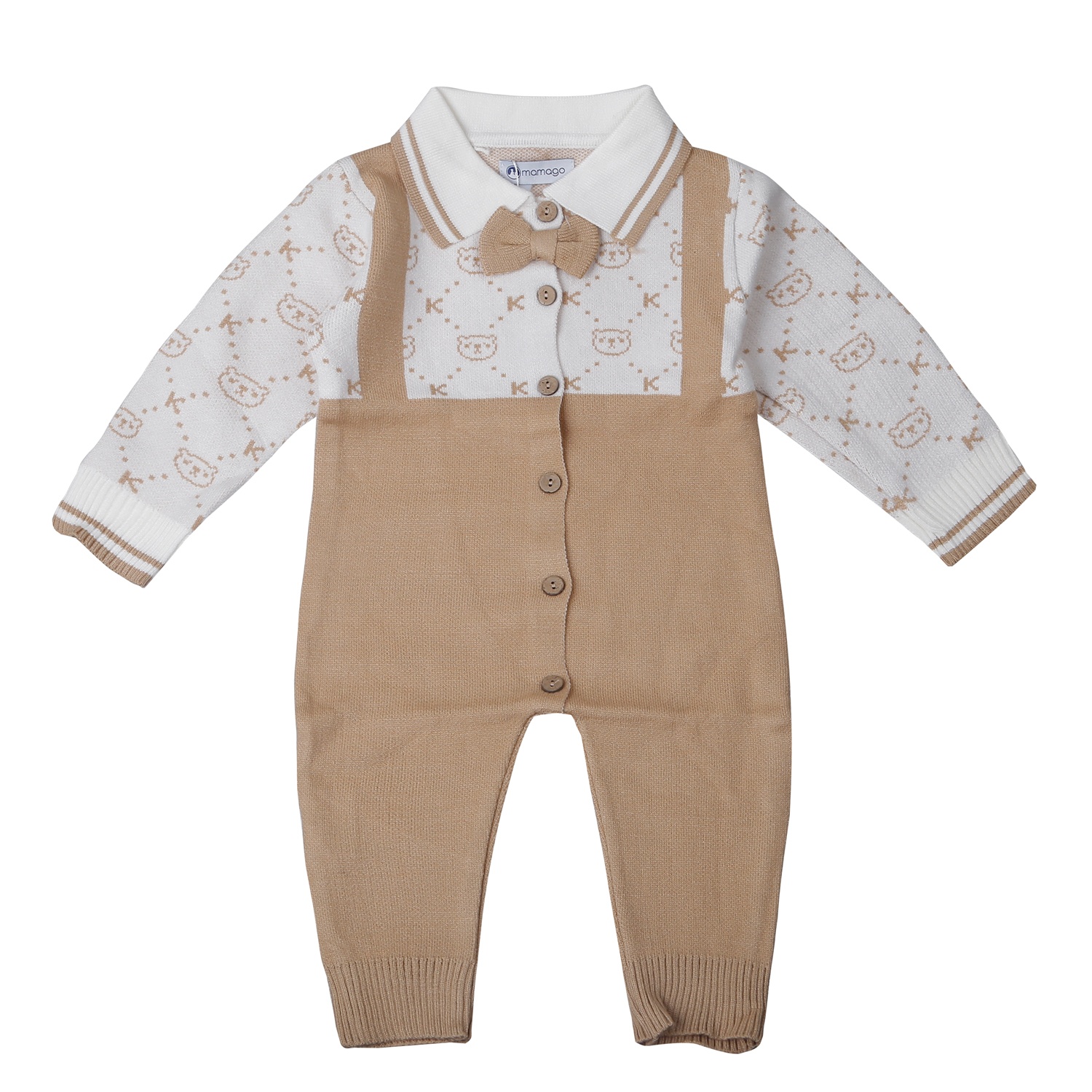 Bộ body len bé trai Mamago yếm dệt gấu 25M-BL02 (Nâu)