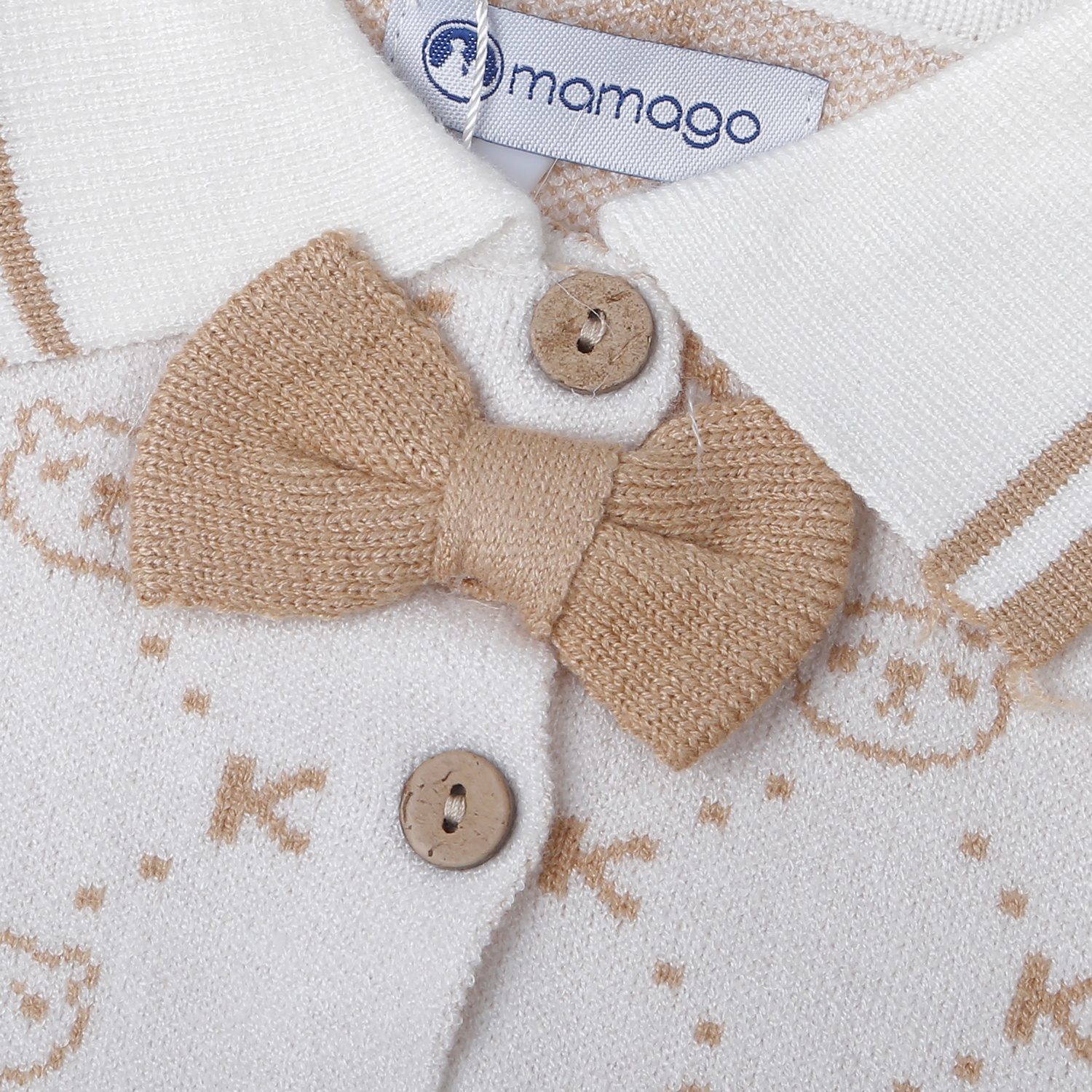 Bộ body len bé trai Mamago yếm dệt gấu 25M-BL02 (Nâu)