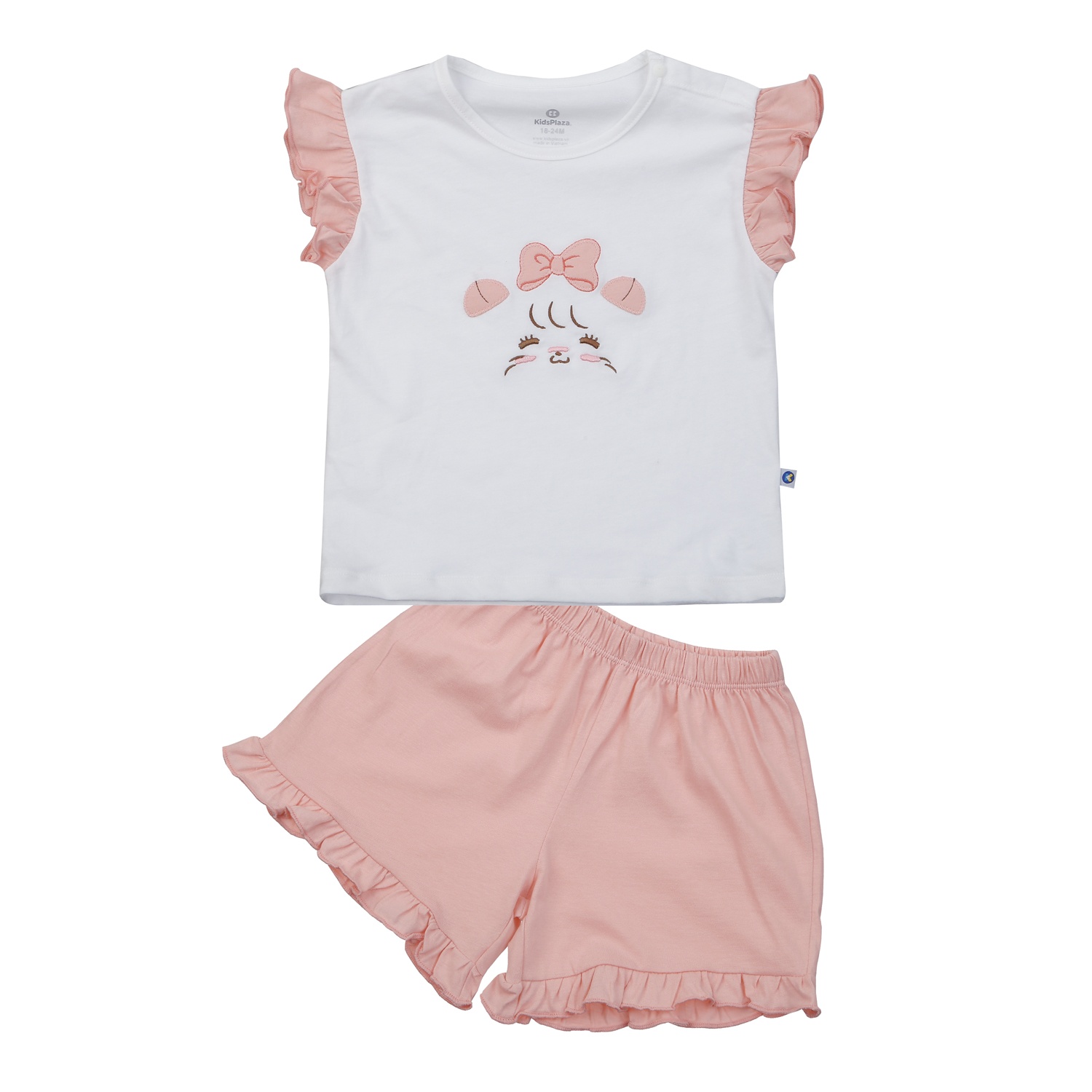 Bộ cộc bé gái KidsPlaza in gấu BA25H (Trắng Hồng)  hình 1