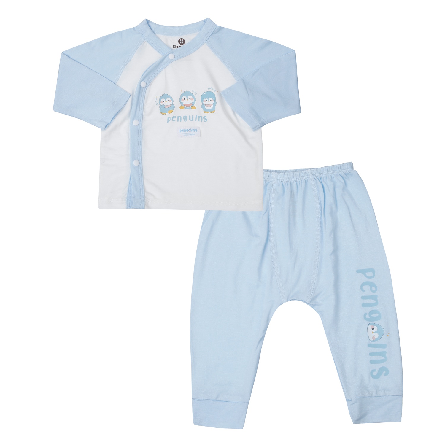 Bộ dài cài lệch KidsPlaza Modal in chim cánh cụt M25T (Xanh)