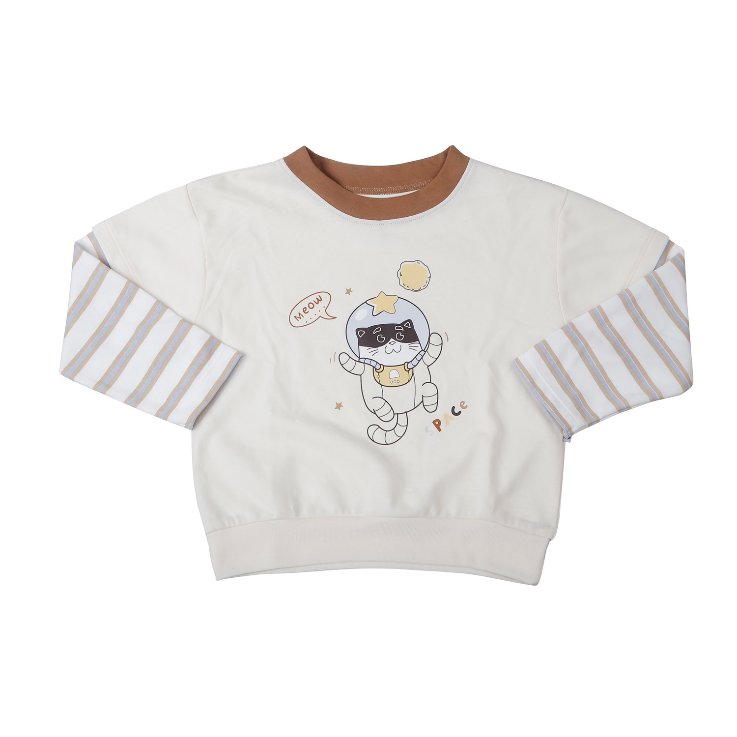 Bộ đồ bé trai KidsPlaz mèo vũ trụ HN25D (Nâu be) hình 2