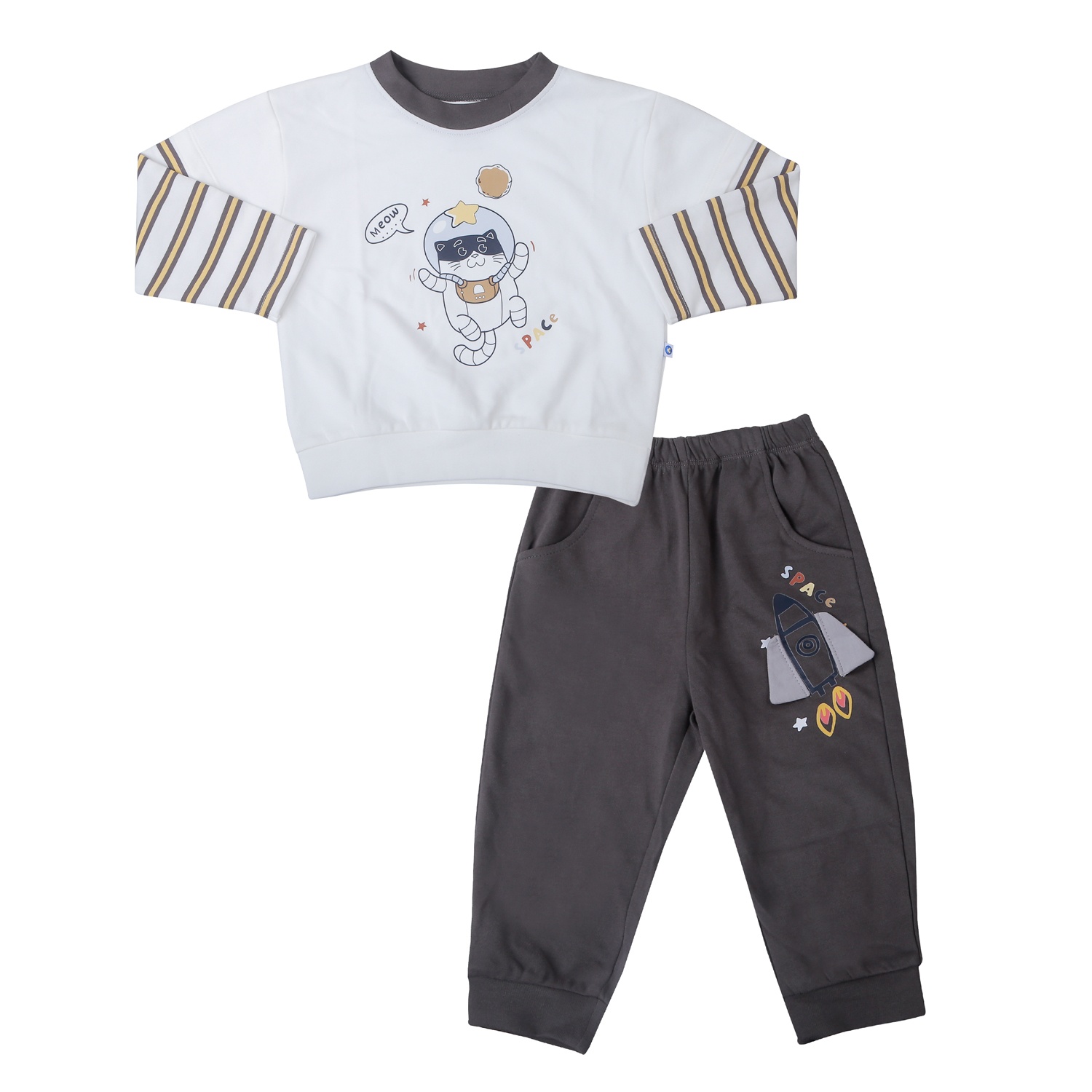 Bộ đồ bé trai KidsPlaza in Mèo vũ trụ HN25D (Nâu) hình 1