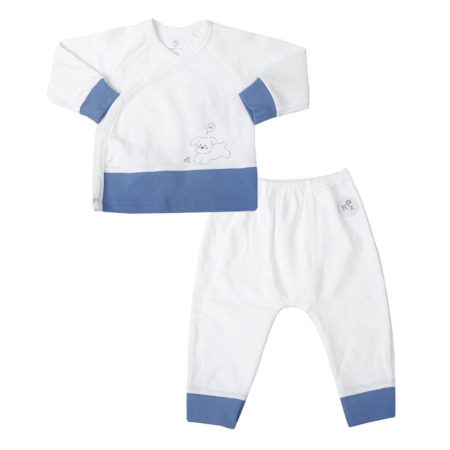 Bộ quần áo cài lệch KidsPlaza ND25D ( Trắng Xanh) 