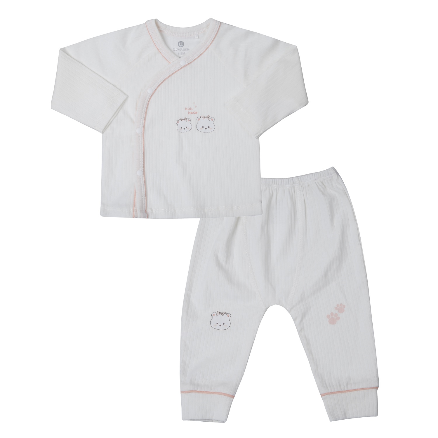 Bộ quần áo dài cài lệch KidsPlaza kẻ tăm ND25T (Trắng)