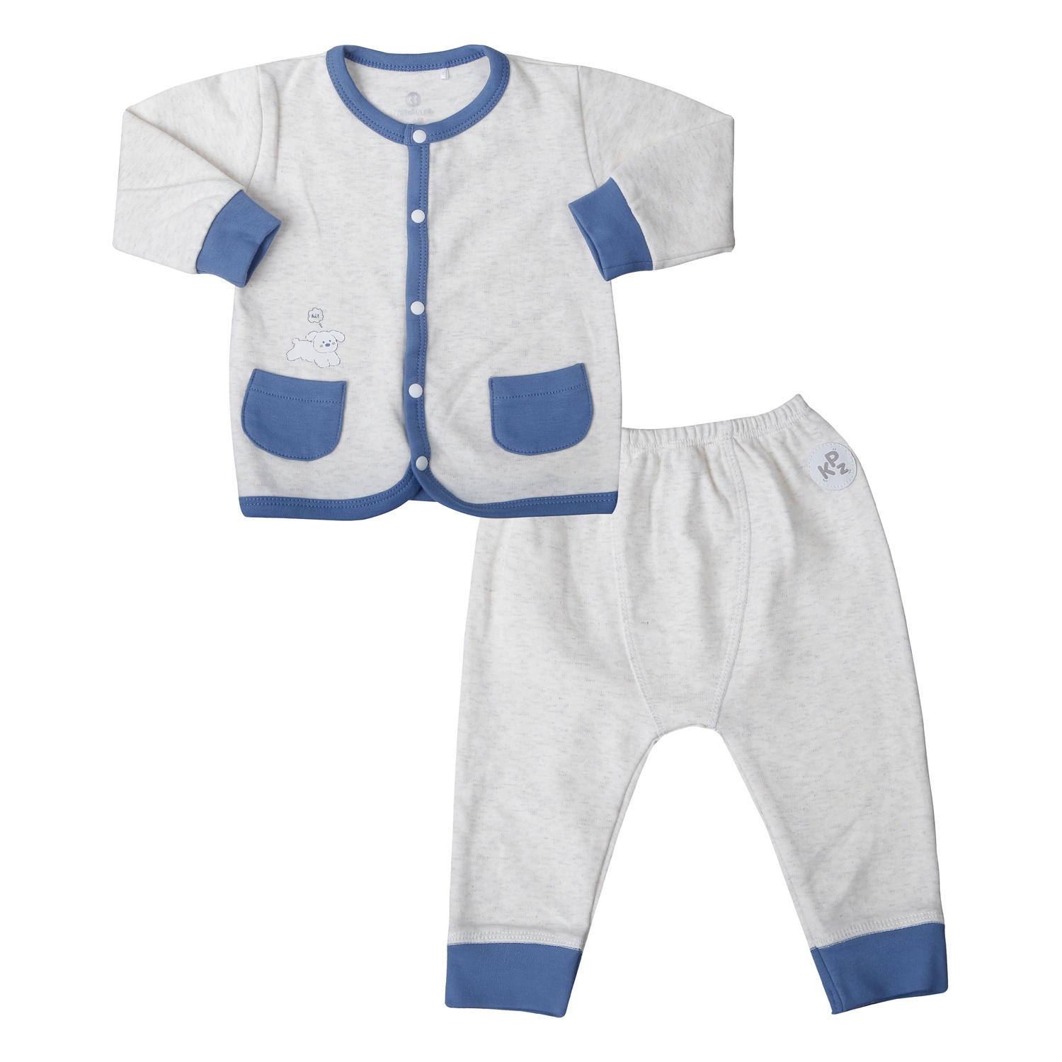 Bộ quần áo dài tay cài giữa cho bé KidsPlaza nhung ND25D (Ghi xanh)