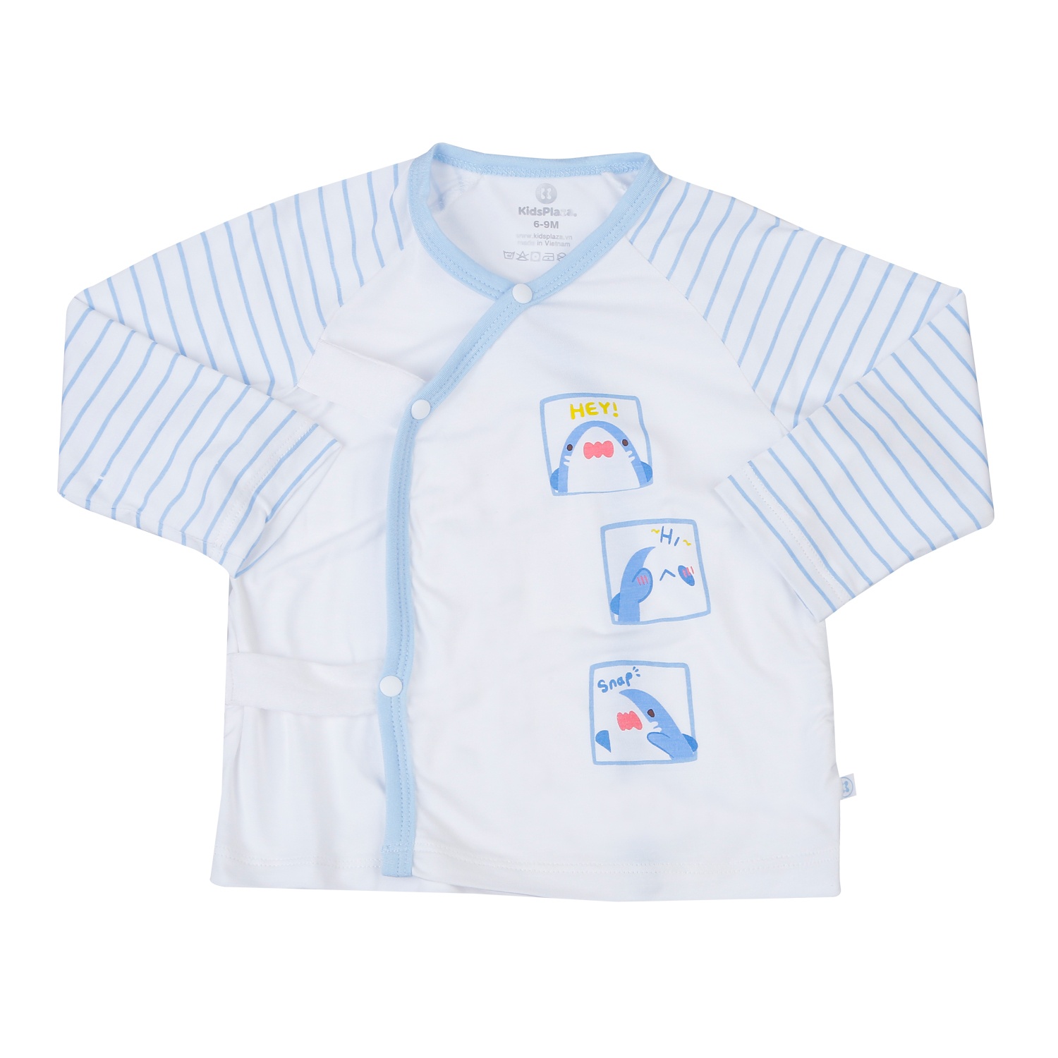 Bộ quần áo dài tay cài lệch KidsPlaza sọc in 3 shark TT25H (Trắng xanh) hình 2