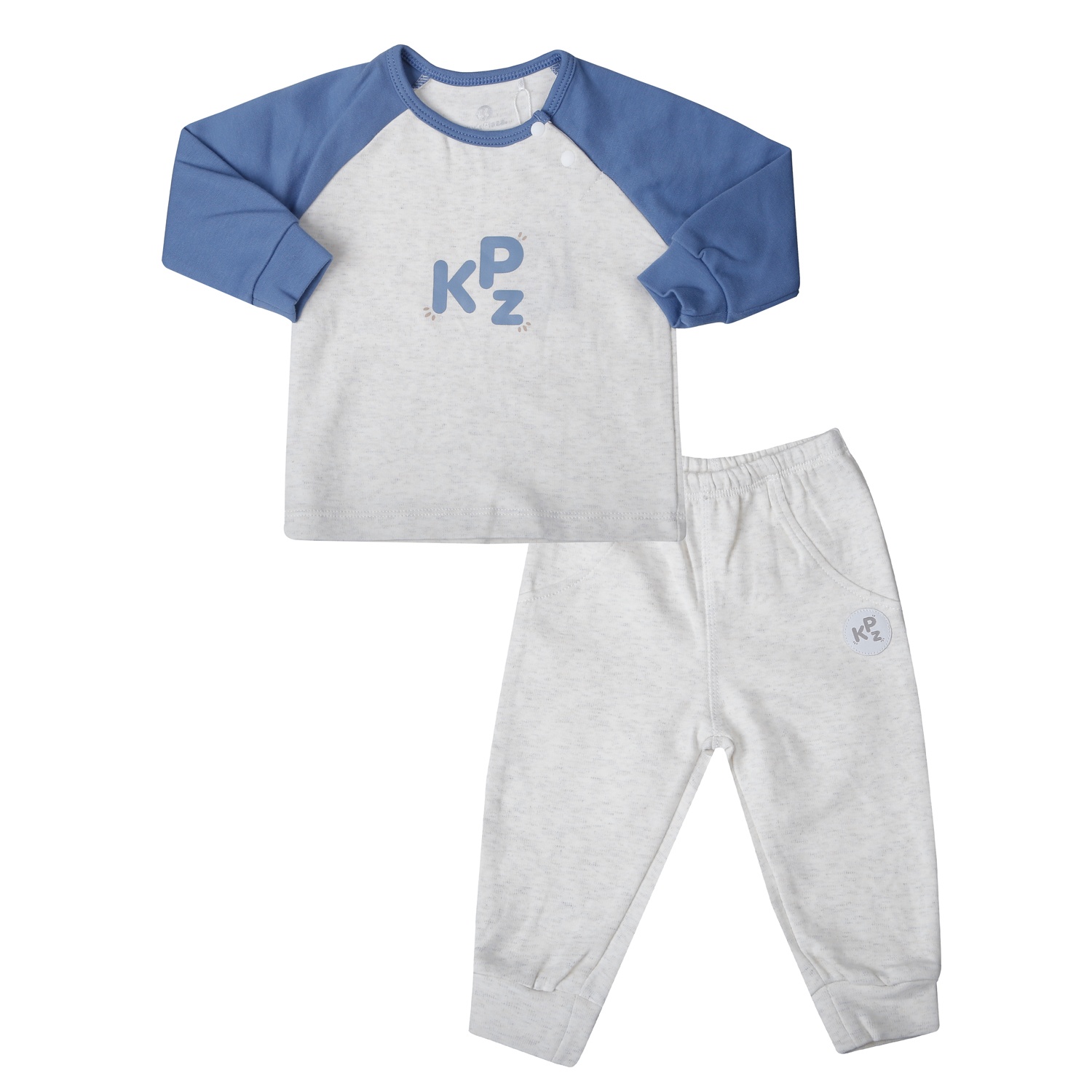 Bộ quần áo dài tay cài vai KidsPlaza nhung ND25D (Ghi xanh) 