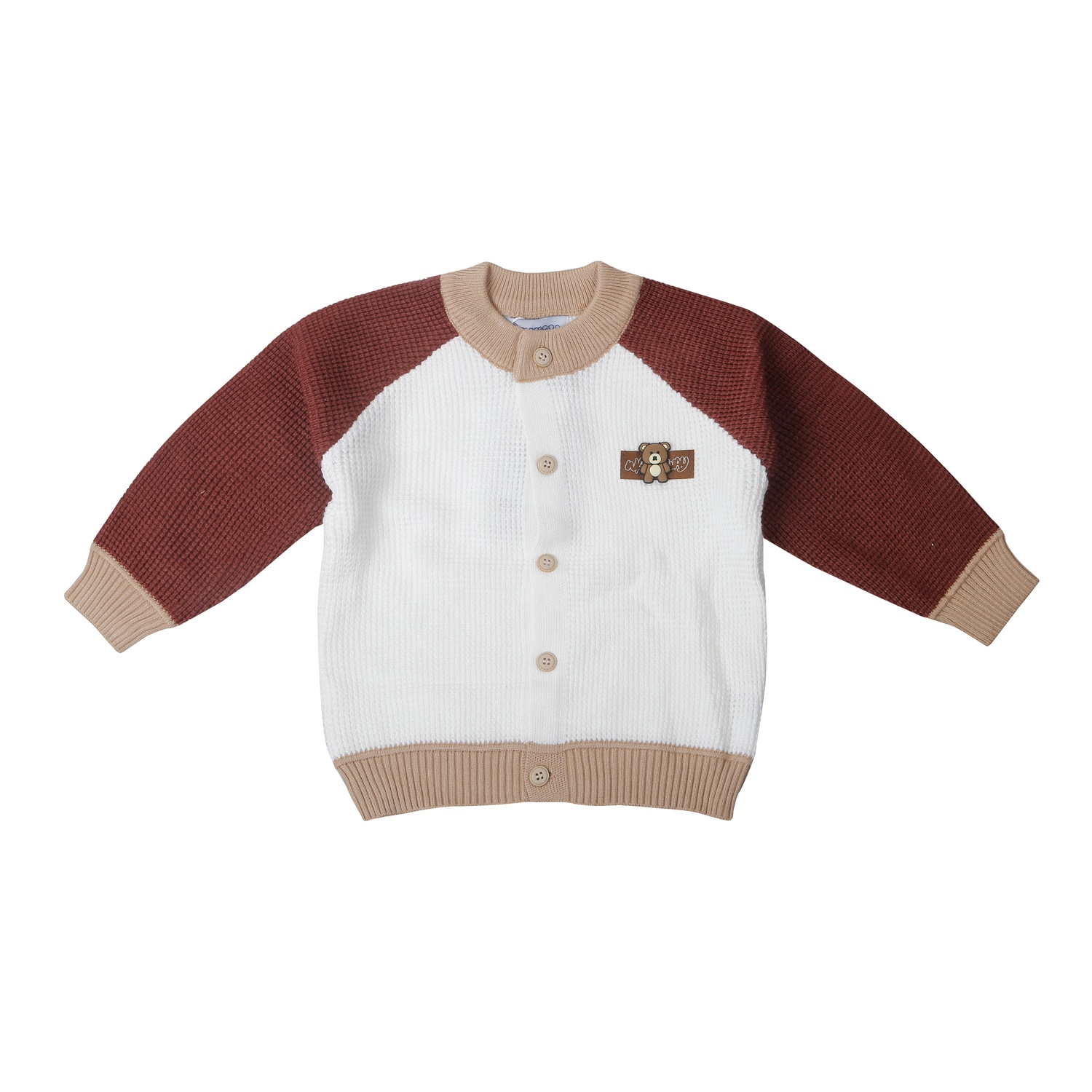 Bộ quần áo len bé trai Mamago 4 cúc gấu 25M-QA06 (Nâu be) 3