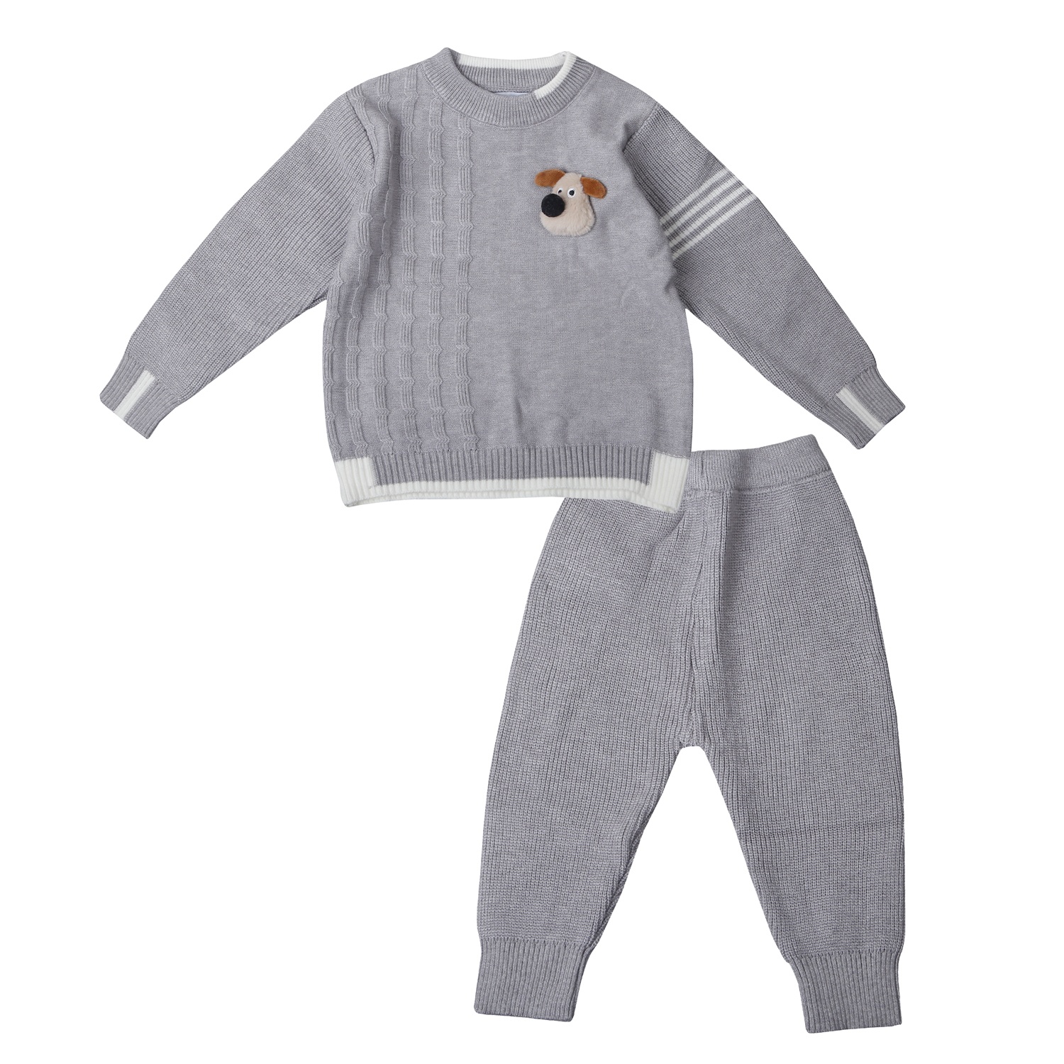Bộ quần áo len bé trai Mamago hình cún 25M-QA05 (Ghi)