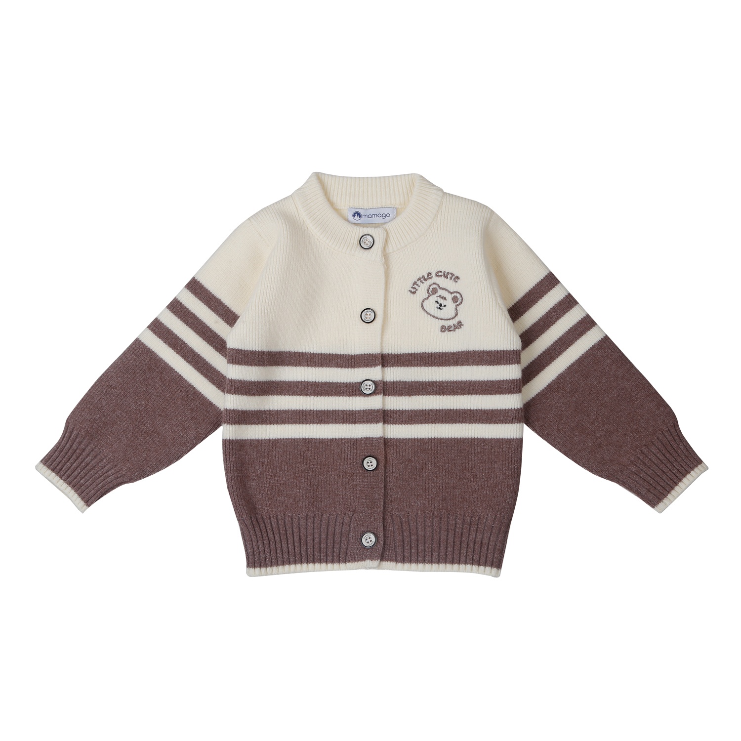 Áo len bé trai Mamago kẻ thêu gấu 25M-A01 (Nâu)