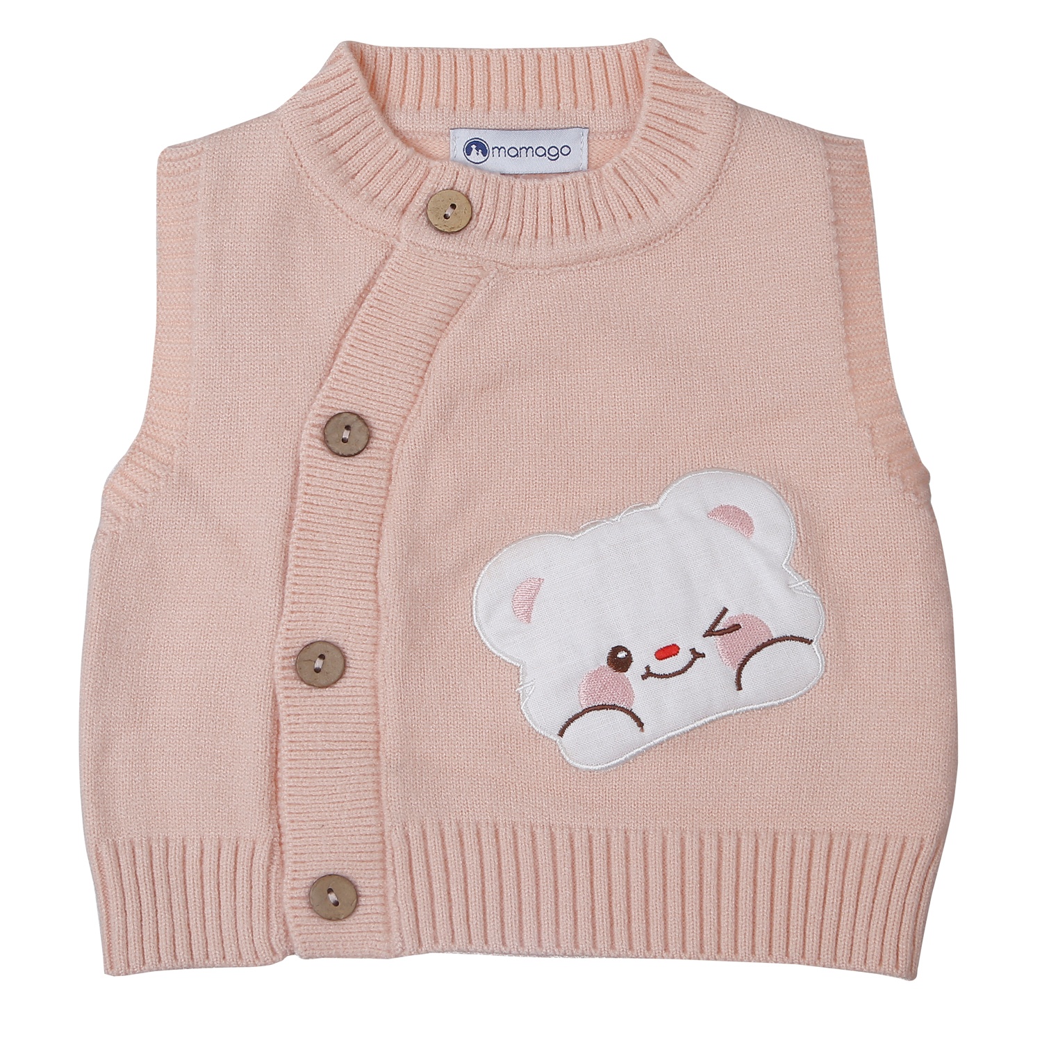 Áo len gile bé gái Mamago thêu gấu 25M-G11 (Hồng)  hình 1