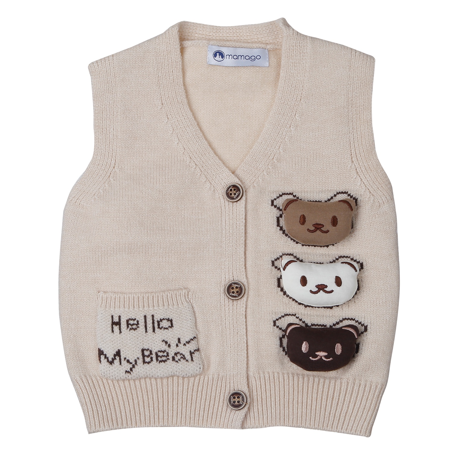 Áo len gile bé trai Mamago gắn 3 gấu 25M-G13 (Be) hình 1
