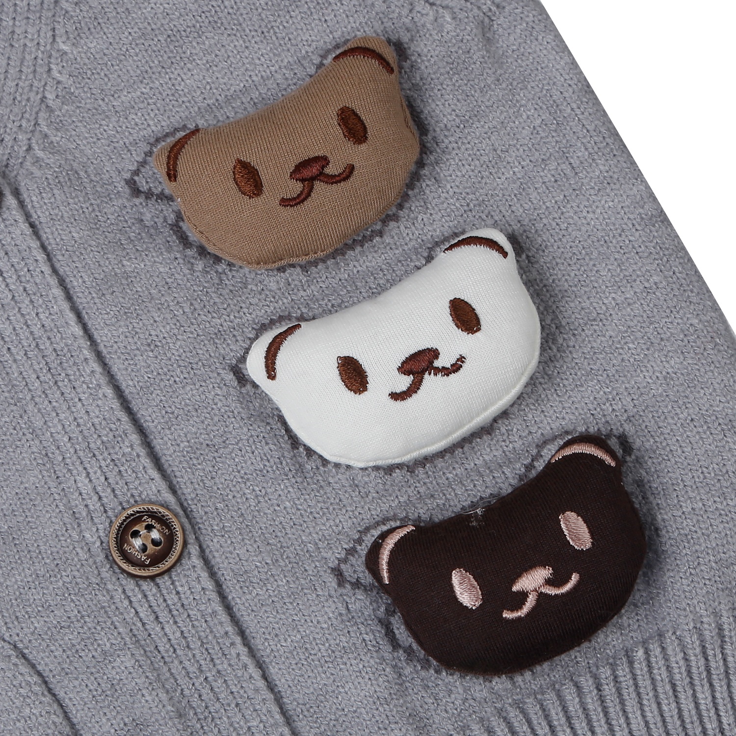 Áo len gile bé trai Mamago gắn 3 gấu 25M-G13 (Ghi)