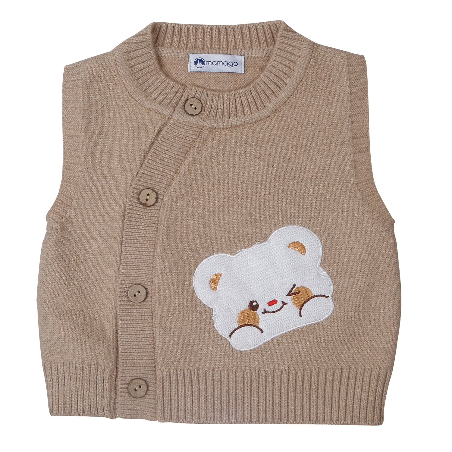 Áo len gile bé trai Mamago thêu gấu 25M-G11 (Nâu) hình 1