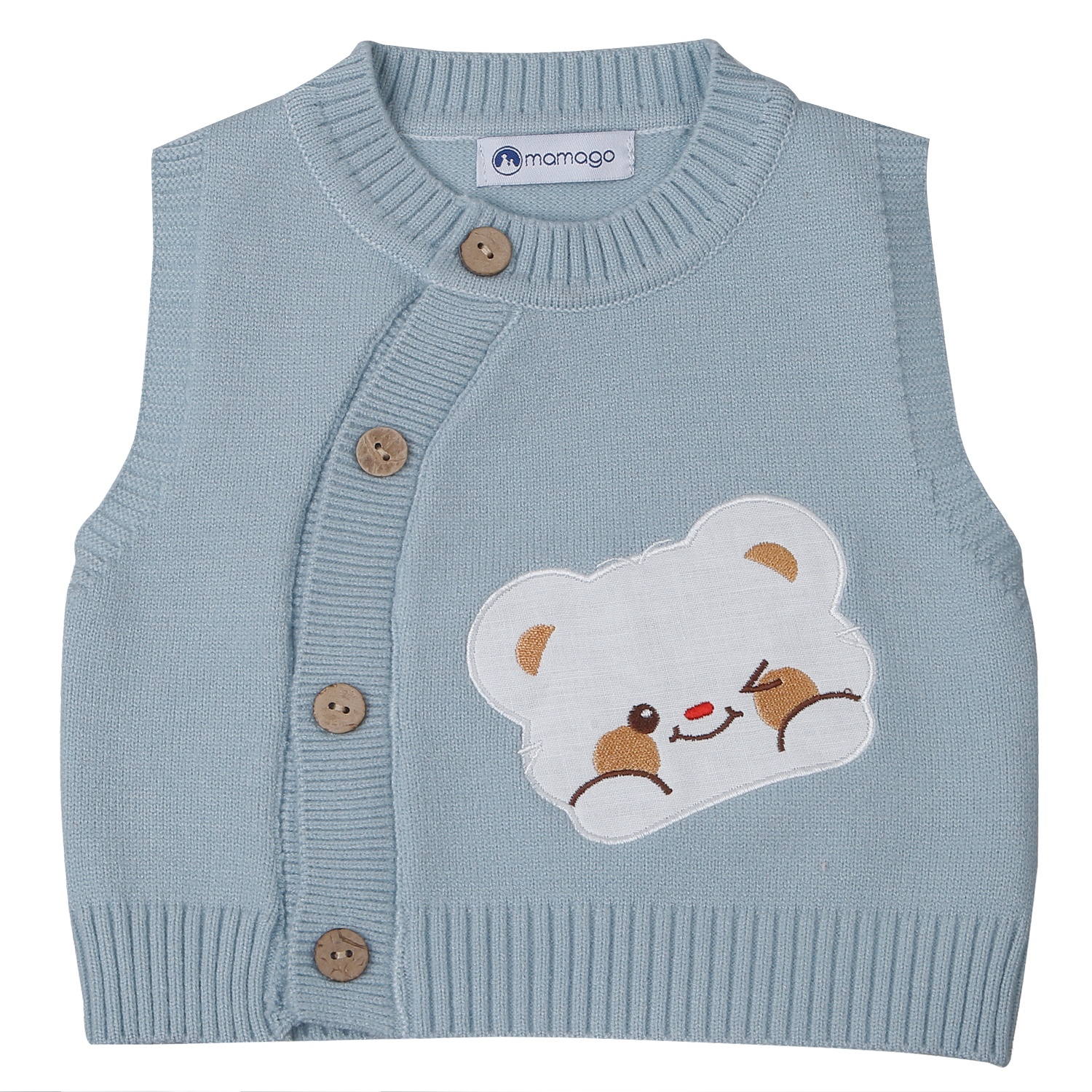 Áo len gile bé trai Mamago thêu gấu 25M-G11 (Xanh)
