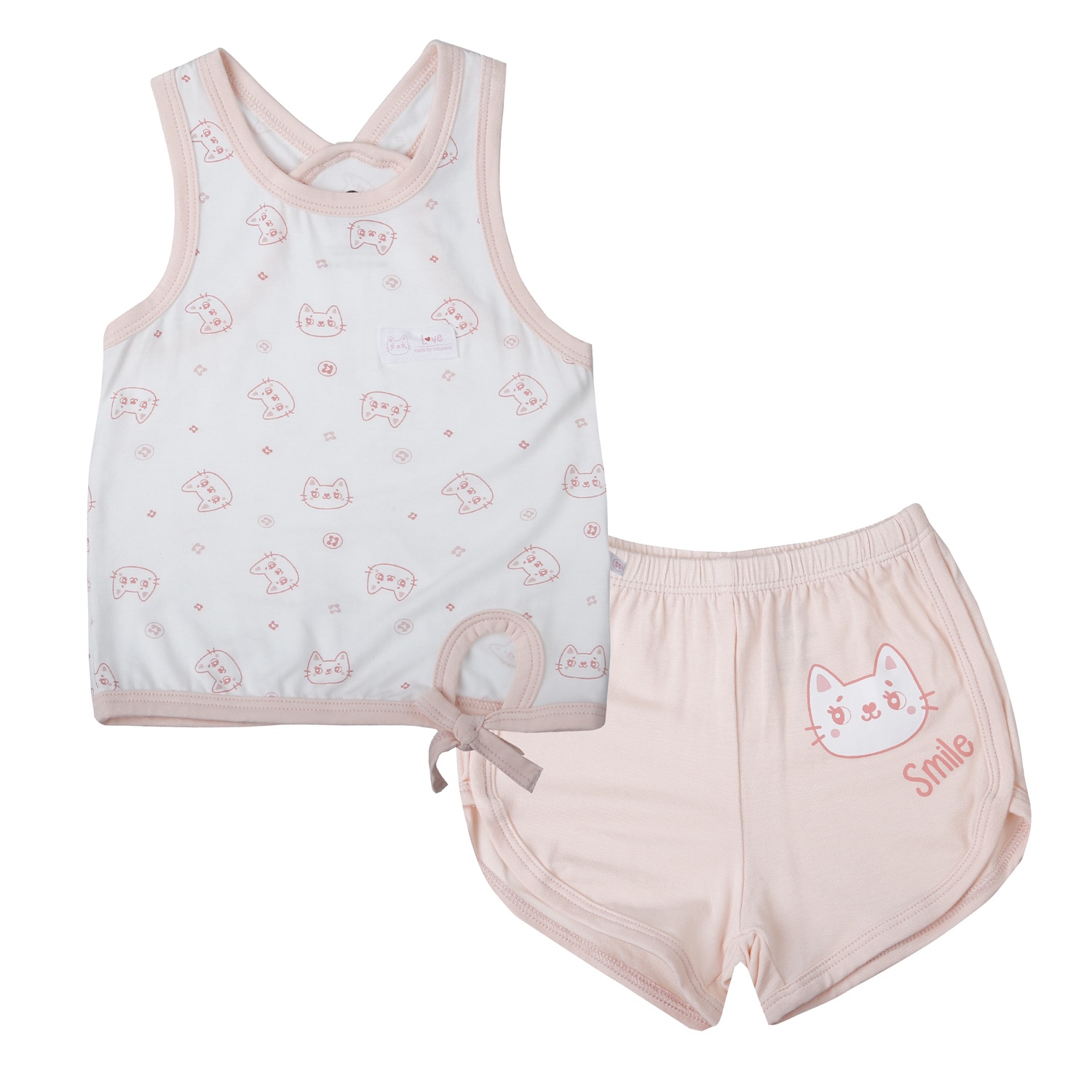 Bộ ba lỗ KidsPlaza in mèo M24H (Trắng hồng)