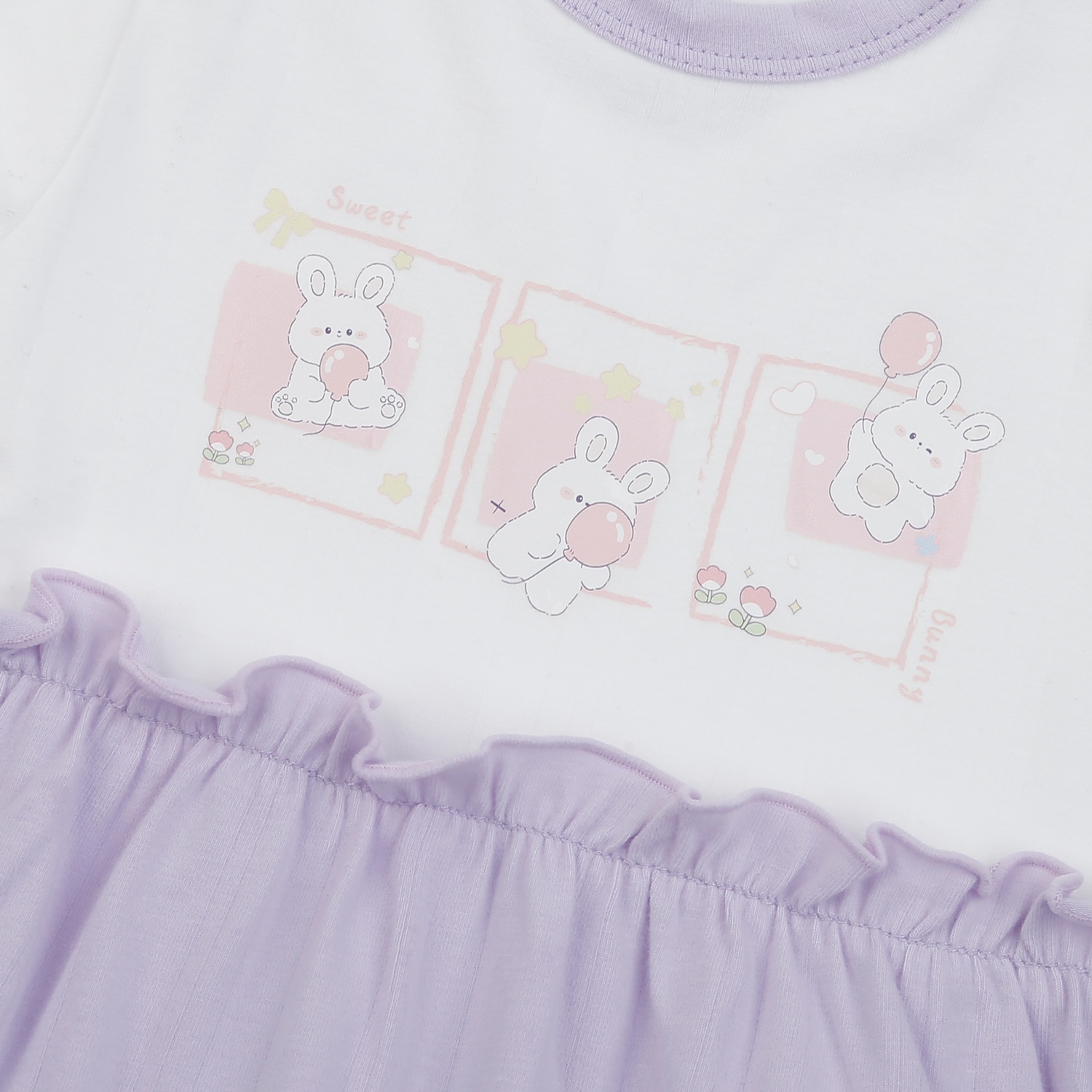 Bộ body cộc bé gái KidsPlaza in thỏ HN25H (Trắng tím)