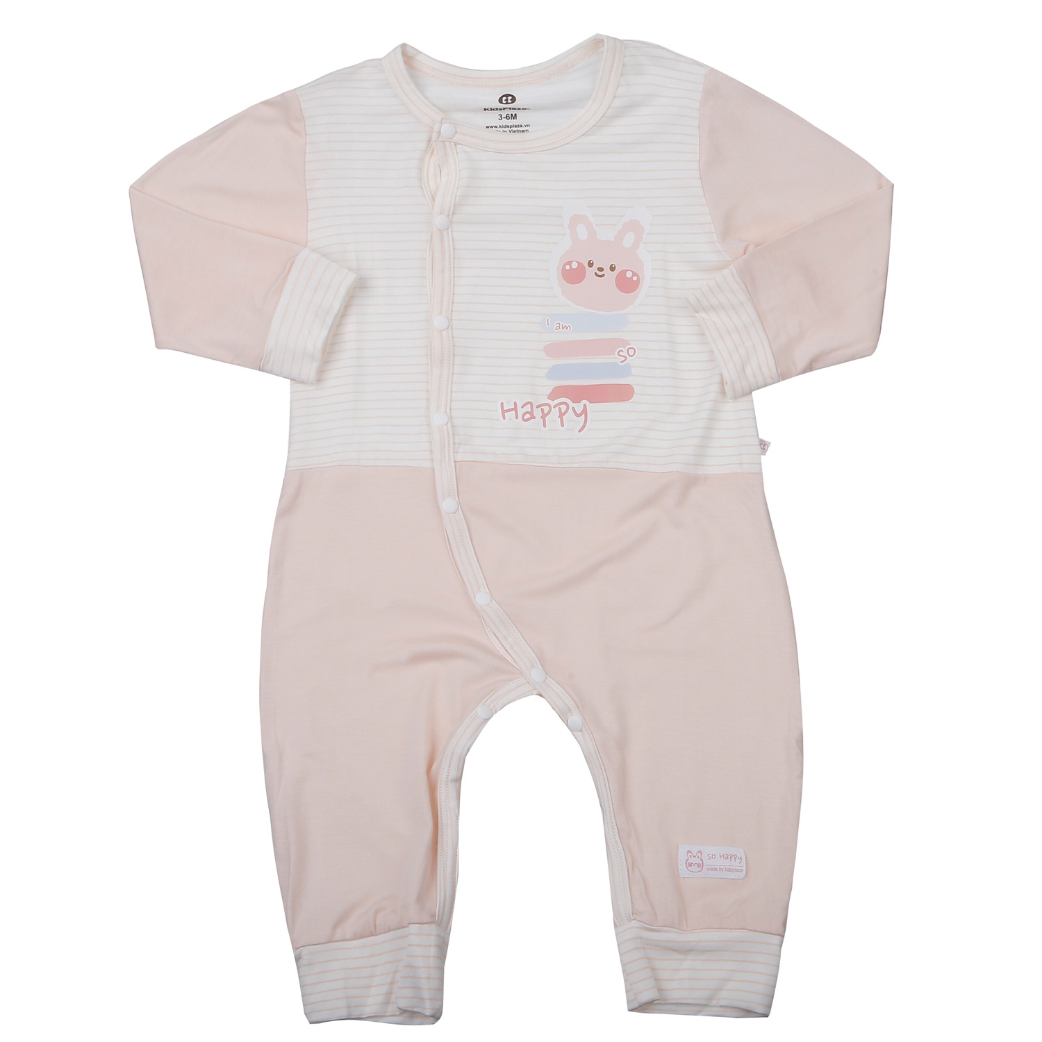 Bộ body dài cài lệch KidsPlaza Modal in thỏ M24T (Trắng hồng)