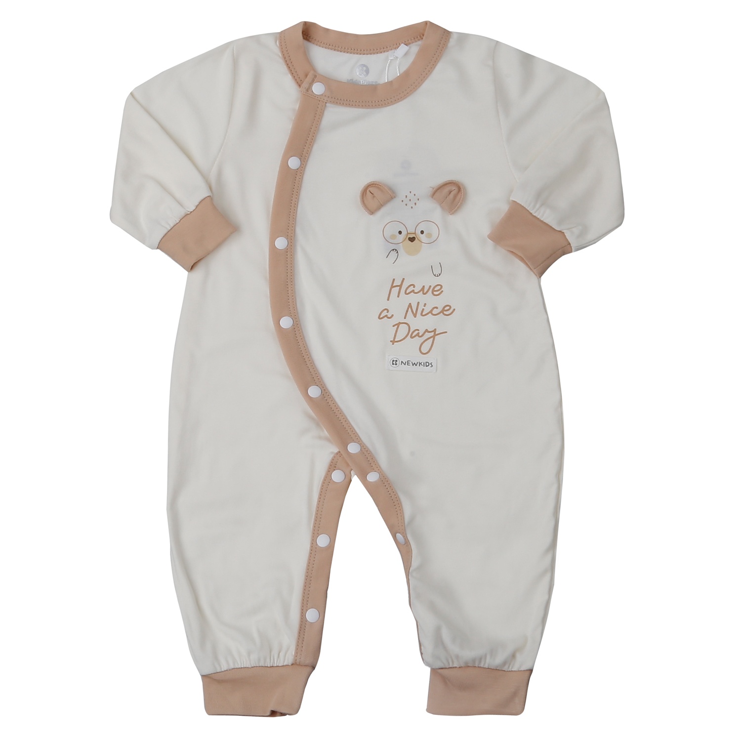 Bộ body dài cài lệch KidsPlaza Otis in gấu ND25T (Be)