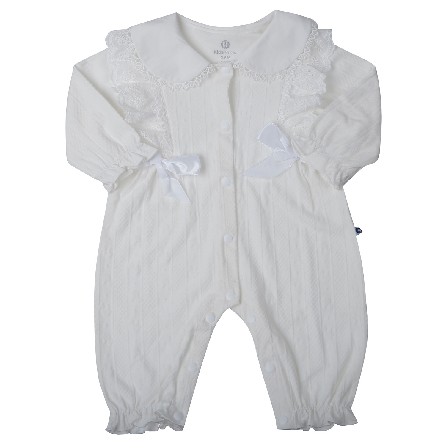 Bộ body dài tay bé gái KidsPlaza ren vải nơ HN25T (Trắng)