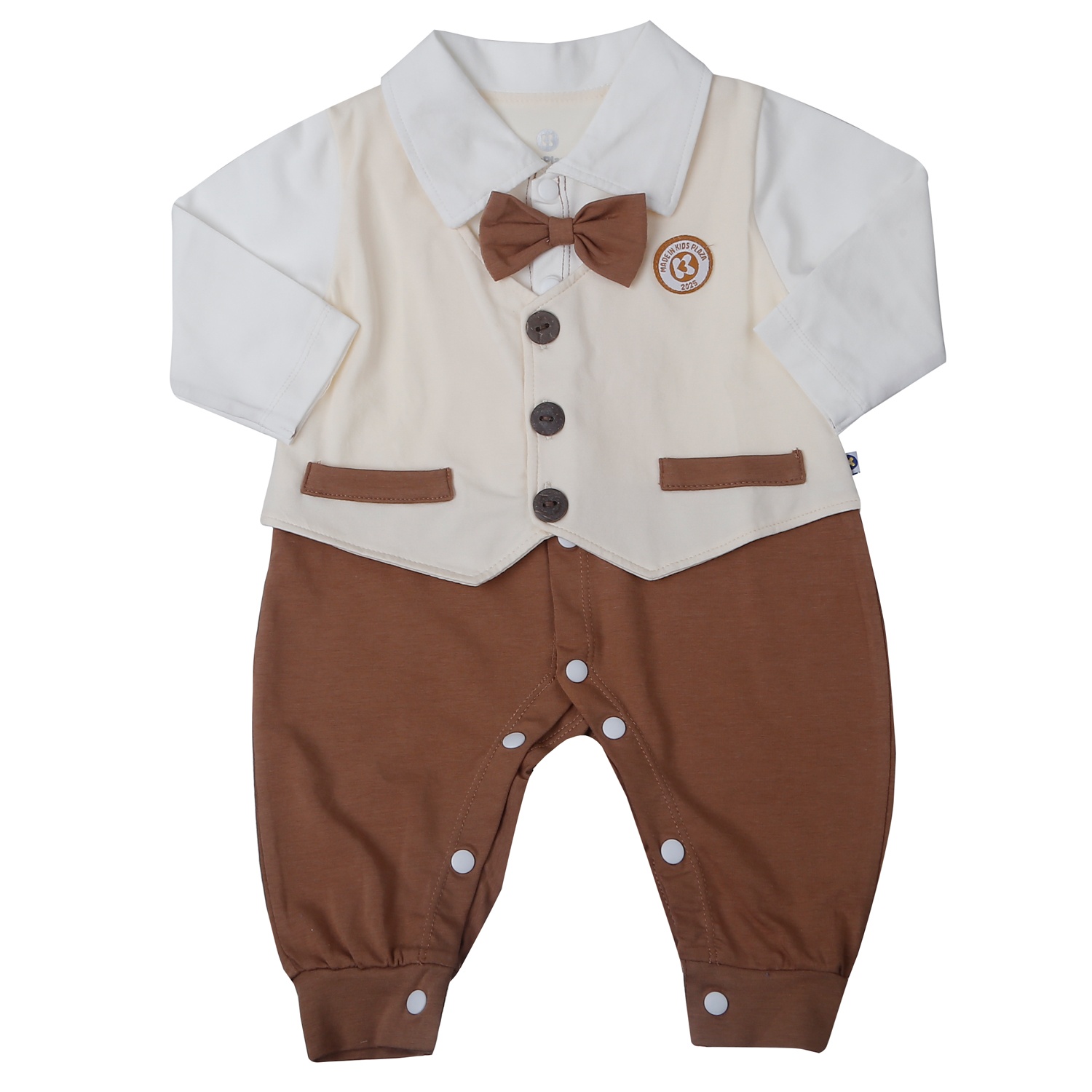 Bộ body dài tay bé trai Kidsplaza gile 3 khuy HN25T (Nâu be)  hình 1