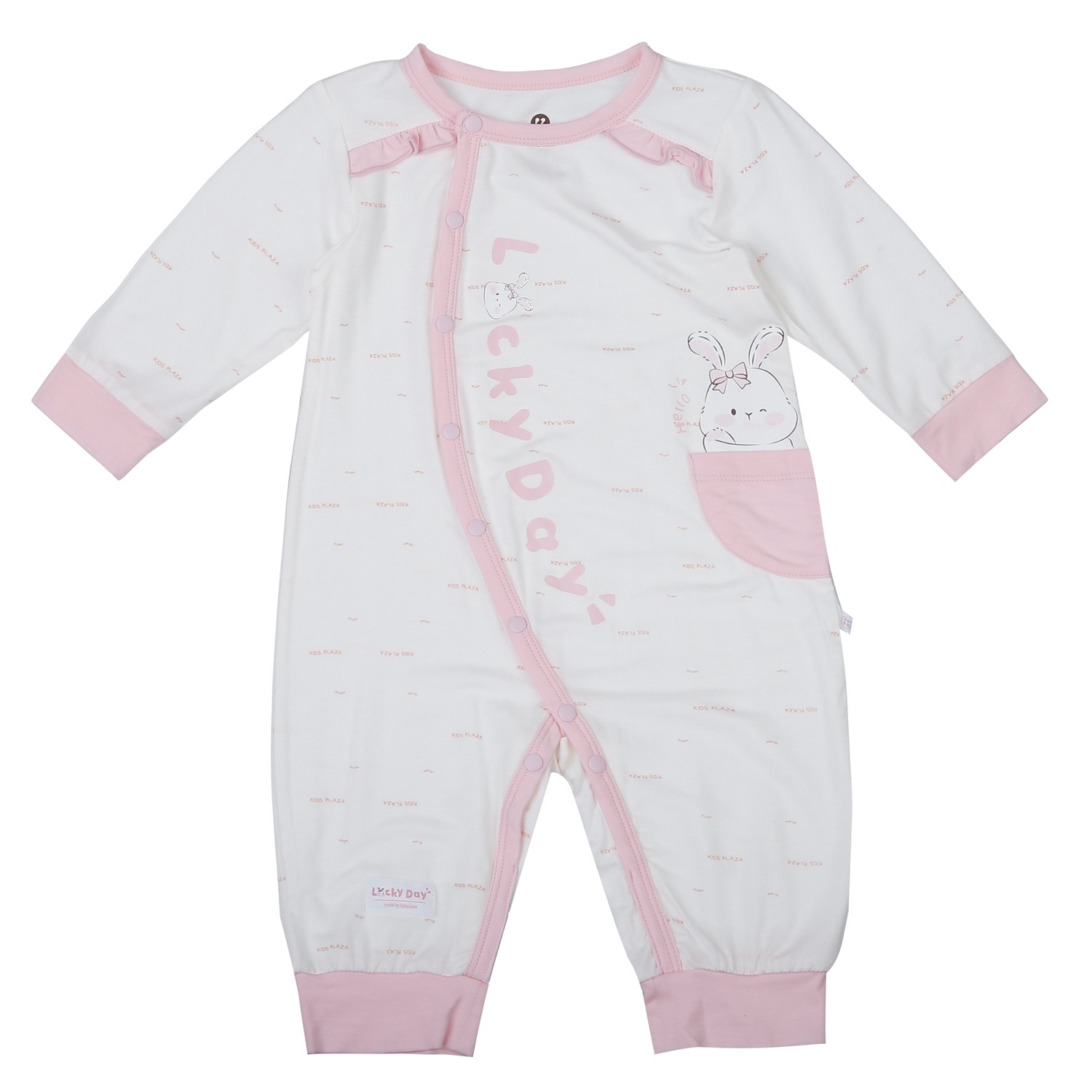 Bộ body dài tay cài lệch Modal in thỏ KidsPlaza M25T (Trắng hồng)  hình 1