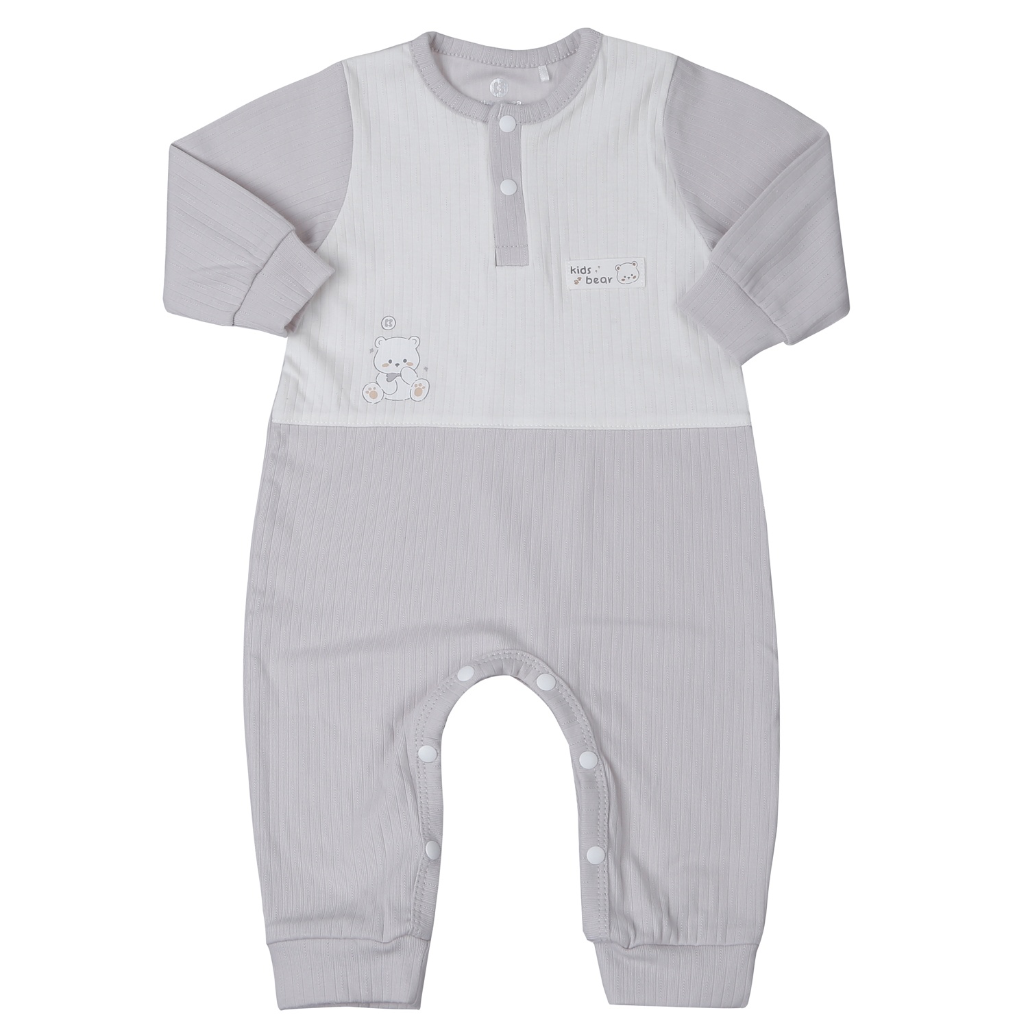 Bộ body dài tay KidsPlaza kẻ tăm ND25T (Trắng ghi) hình 1