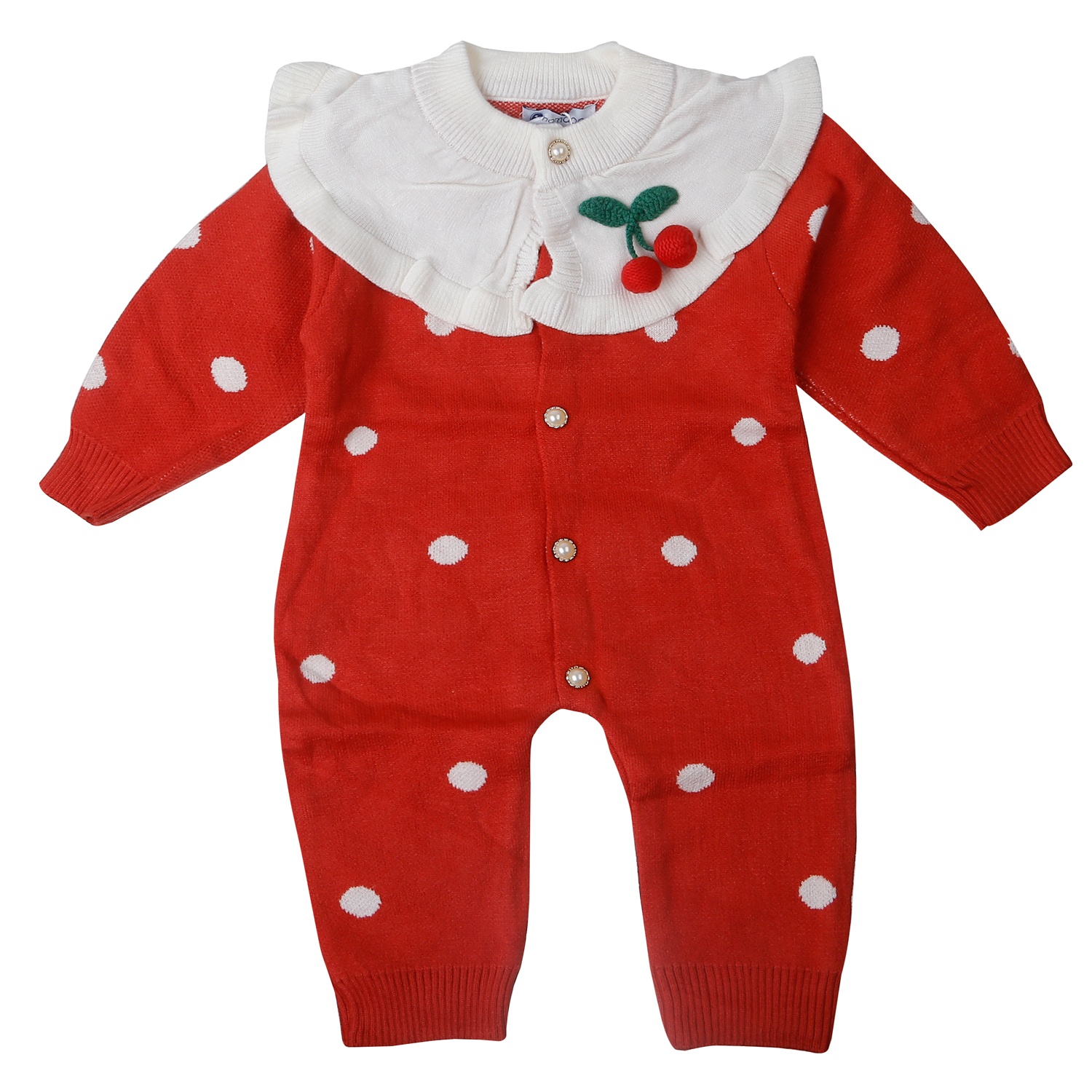 Bộ body len bé gái Mamago choàng gắn Cherry 25M-BL04 (Đỏ) 2