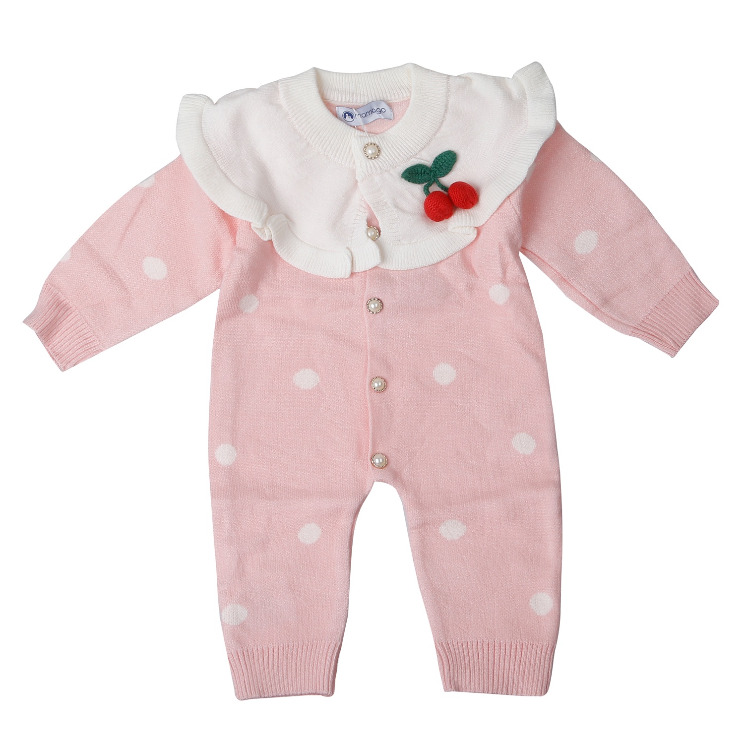 Bộ body len bé gái Mamago choàng gắn Cherry 25M-BL04 (Hồng) 2