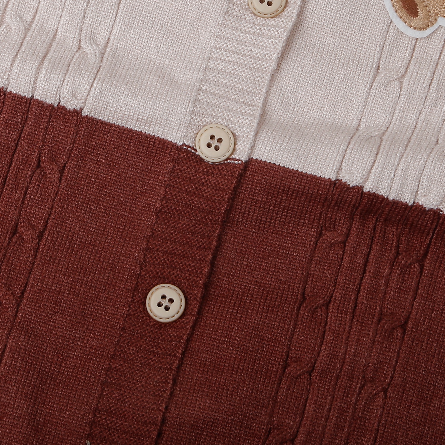 Bộ body len bé trai Mamago gắn gấu 25M-BL03 (Be nâu)