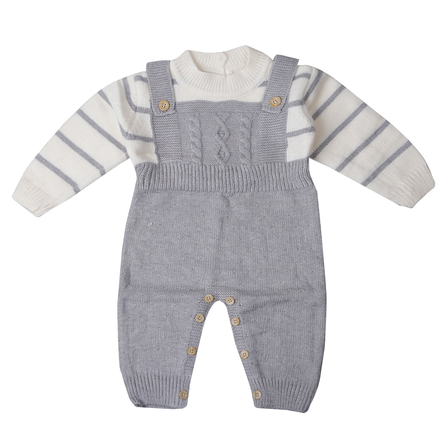 Bộ body len bé trai Mamago yếm kẻ ngang 25M-BL01 (Ghi)