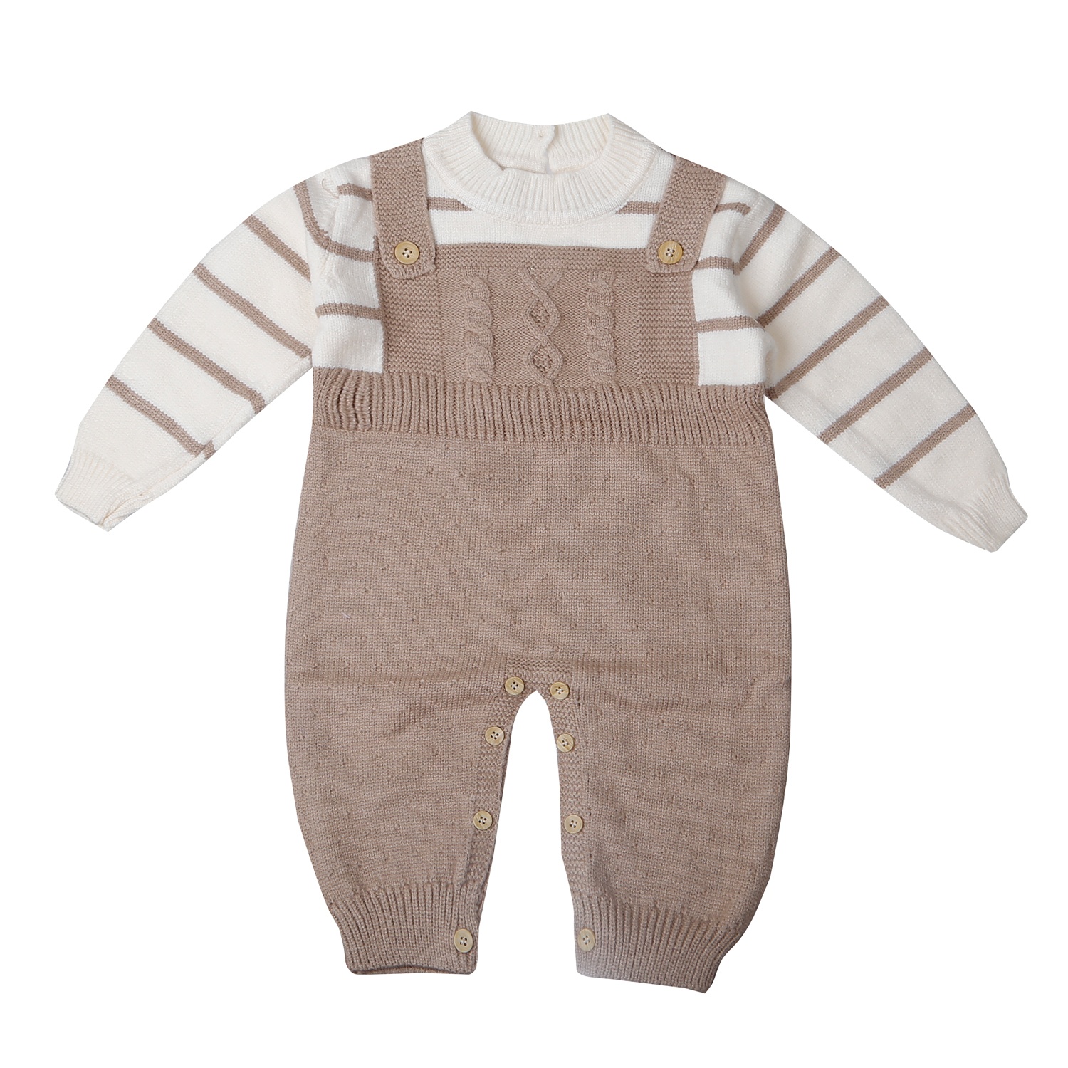 Bộ body len bé trai Mamago yếm kẻ ngang 25M-BL01 (Nâu)