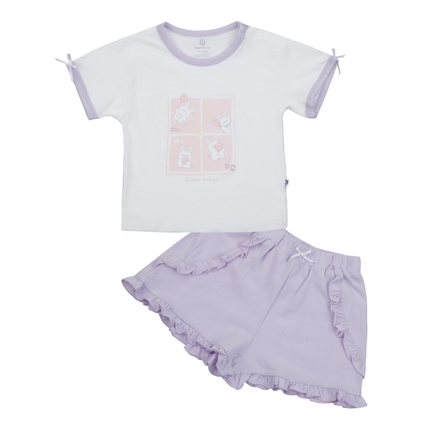 Bộ cộc bé gái KidsPlaza đính nơ thỏ HN25H (Trắng) hình 1