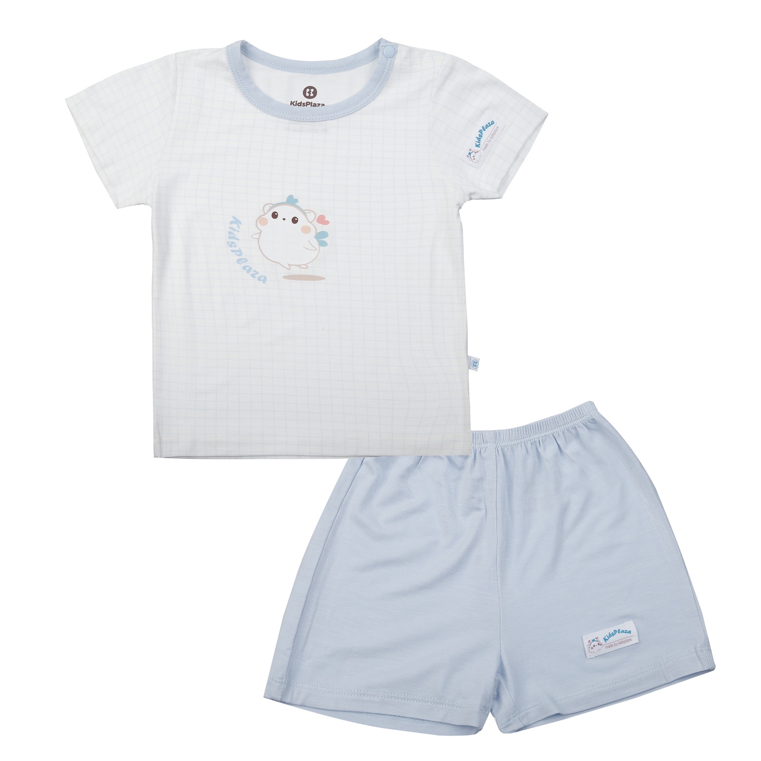 Bộ cộc cài vai KidsPlaza in mouse M25H (Trắng kẻ xanh)