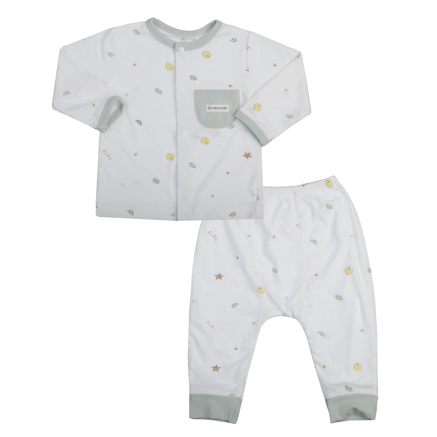 Bộ dài cài giữa KidsPlaza Otis in chanh ND25T ( Trắng Xanh)