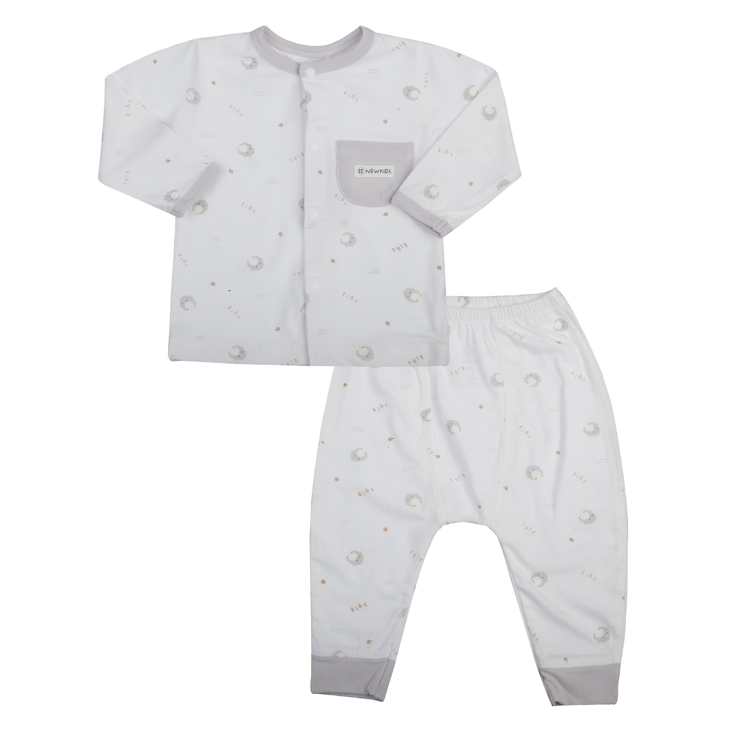 Bộ dài cài giữa KidsPlaza Otis in gà ND25T (Trắng Tím) 3-6M