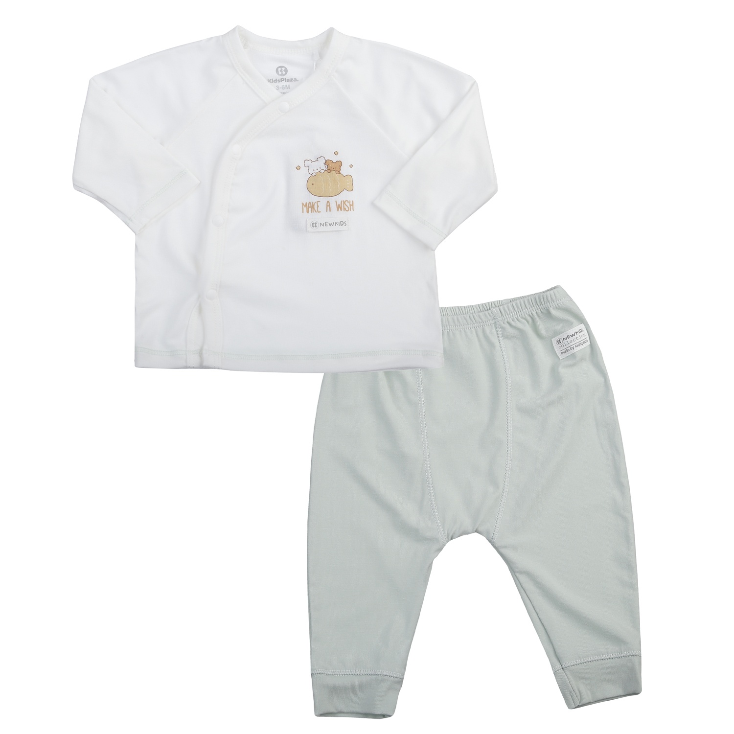 Bộ dài cài lệch KidsPlaza Otis in cá ND25T (Trắng xanh) 