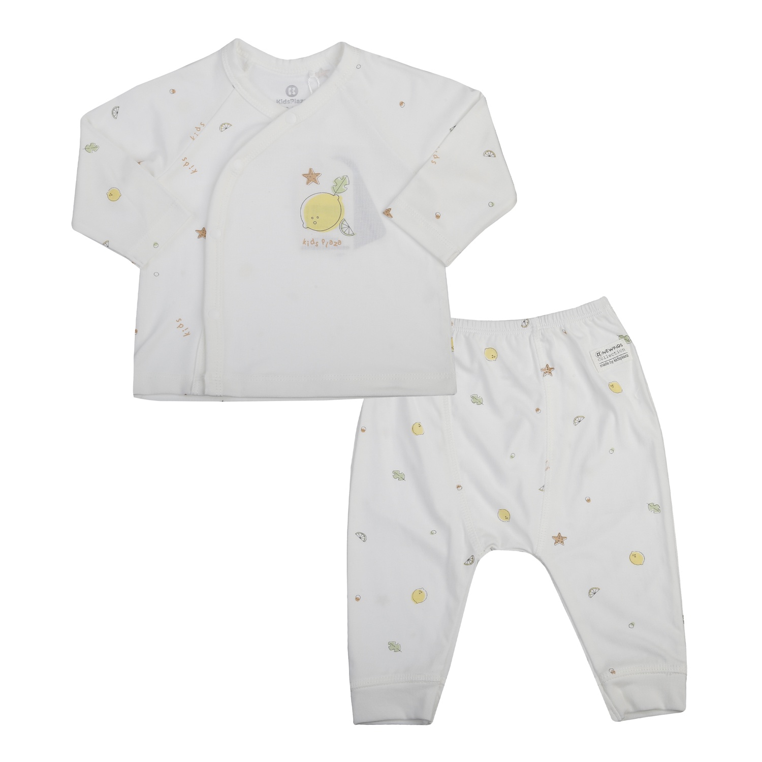 Bộ dài cài lệch KidsPlaza Otis in chanh ND25T (Trắng)