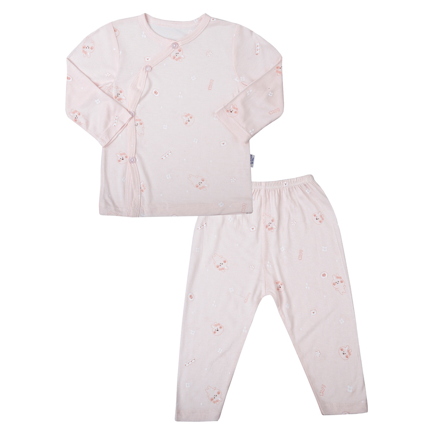 Bộ dài cài lệch Kiza in thỏ BA25H (Hồng)