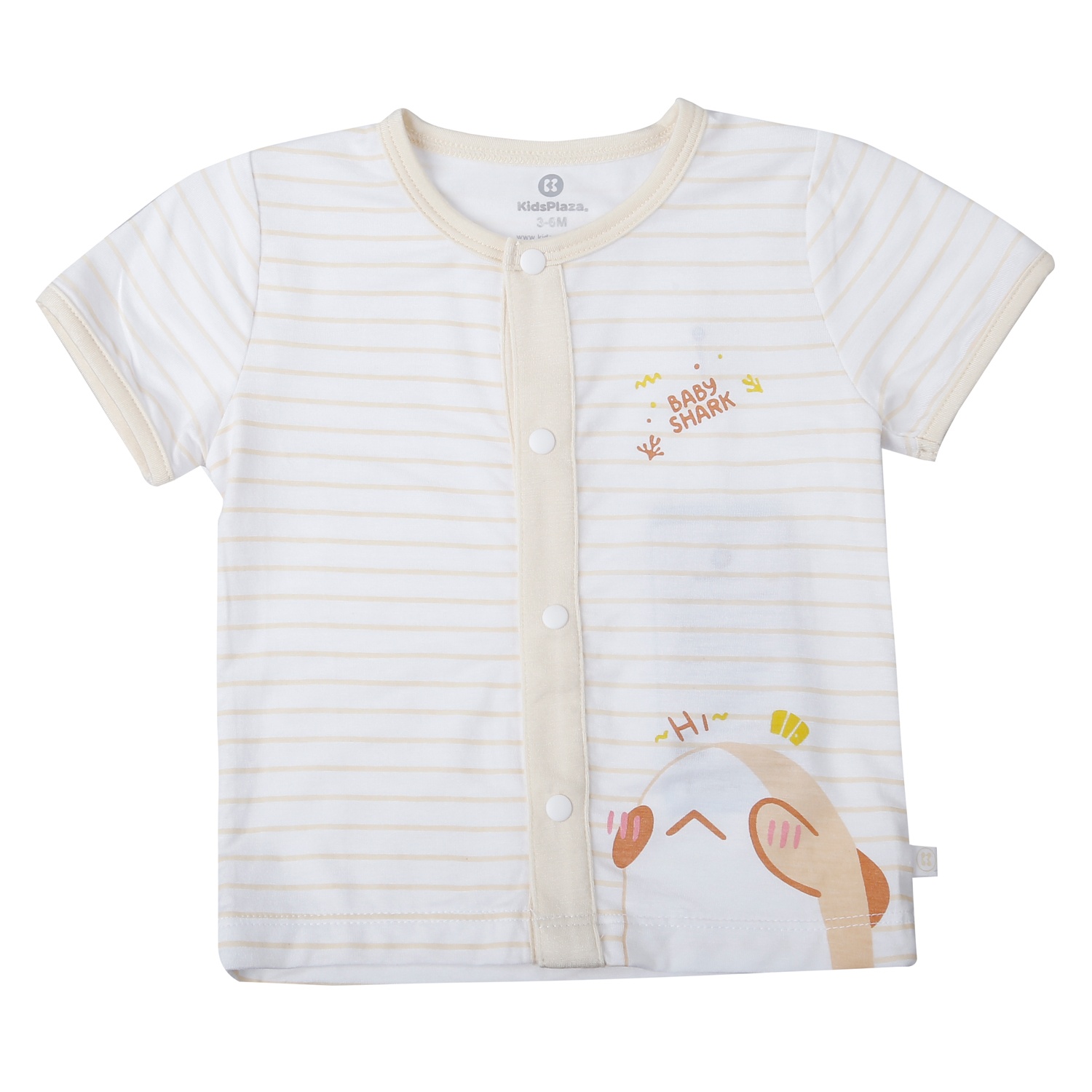 Bộ quần áo cộc cài giữa KidsPlaza in baby shark TT25H (Trắng be)