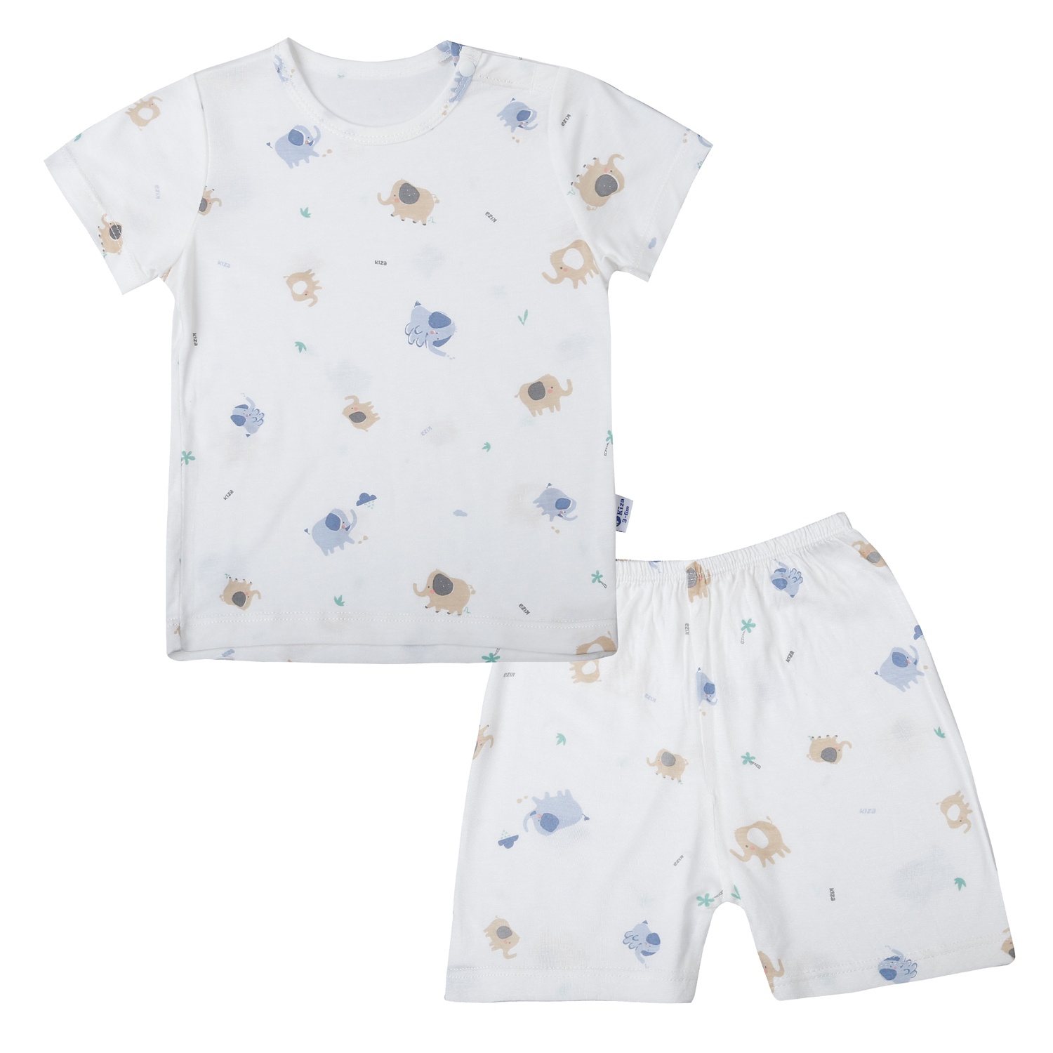 Bộ quần áo cộc cài vai Kiza in voi BA25H (Trắng) hình 1