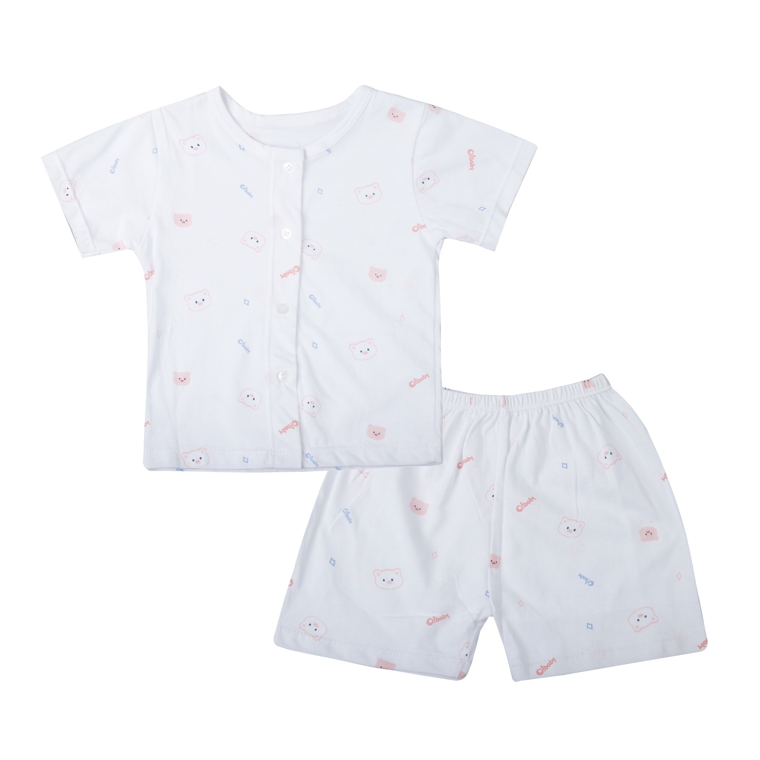  Bộ quần áo cộc tay cài giữa O!Baby in heo DN25 (Trắng)