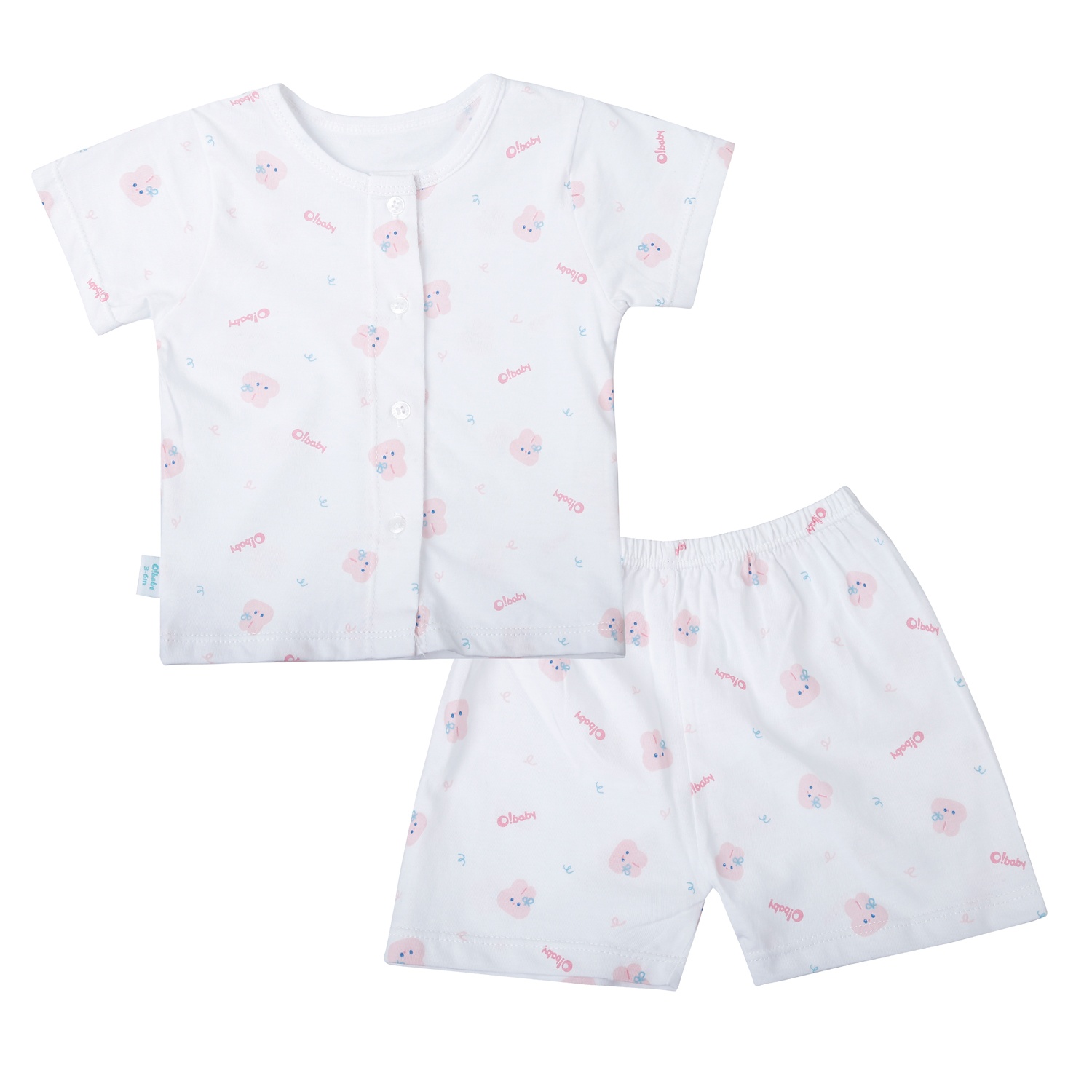 Bộ quần áo cộc tay cài giữa O!Baby in thỏ DN25 (Trắng)