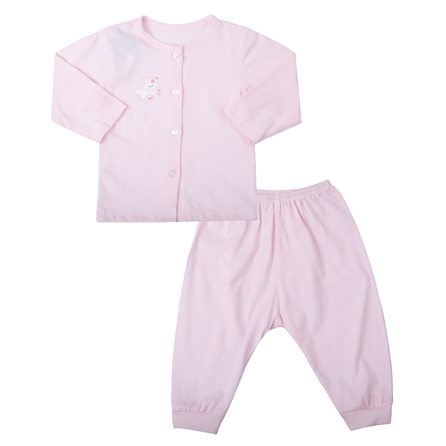 Bộ quần áo dài cài giữa Kiza in chó (Hồng)