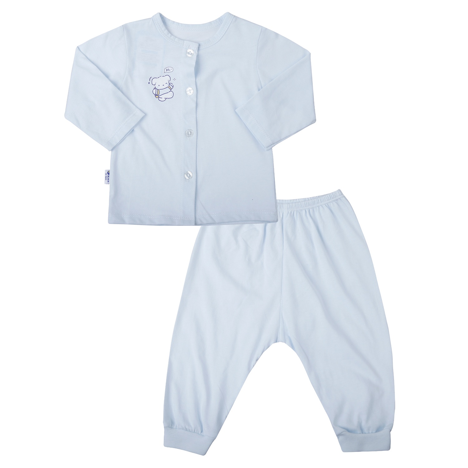 Bộ quần áo dài cài giữa Kiza in gấu (Xanh dương) hình 1