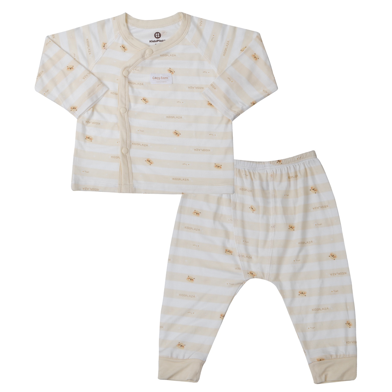 Bộ quần áo dài cài lệch cho bé KidsPlaza kẻ ngang M25T (Be)