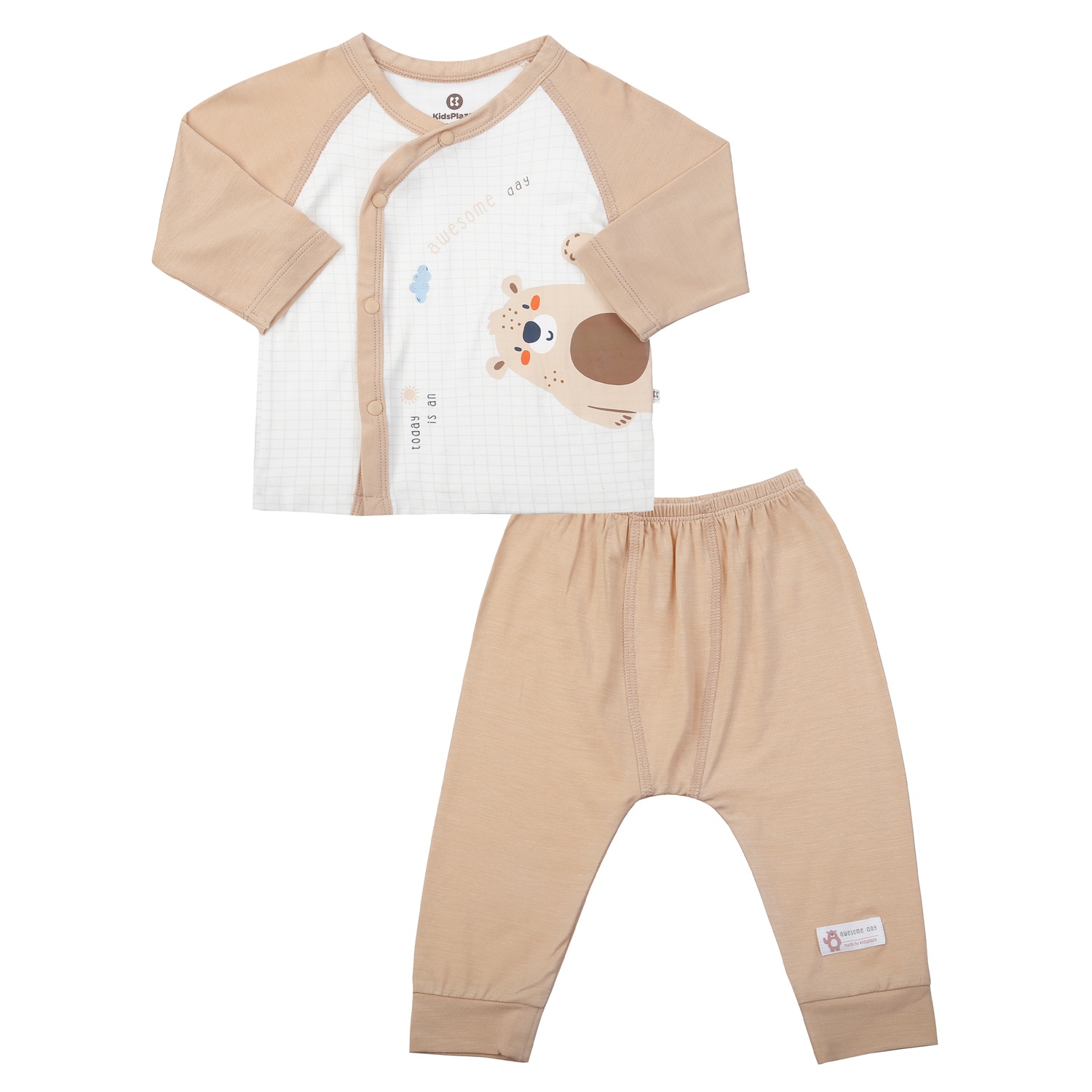 Bộ quần áo dài cài lệch KidsPlaza in gấu M25H (Nâu) hình 1