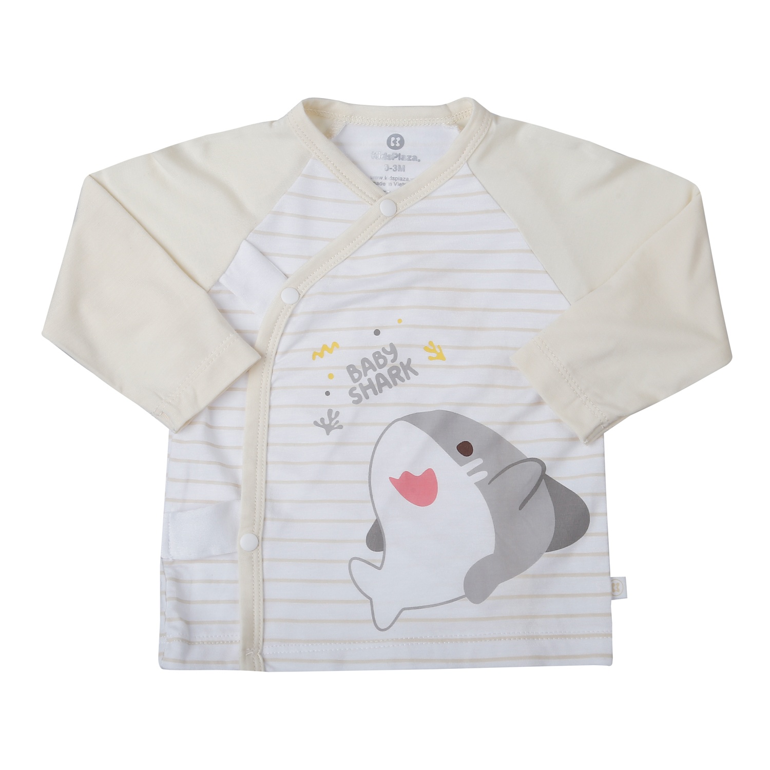 Bộ quần áo dài cài lệch KidsPlaza kẻ in cá TT25H (Trắng be) hình 2